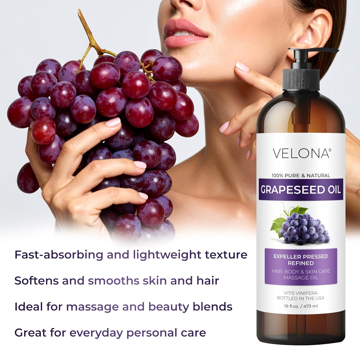 velona Grapeseed Oil 16 fl oz | 100% Pure and Natural Carrier Oil | Refined | Skin, Face, Body, Hair Care | Use Today - Enjoy Results - Image 5