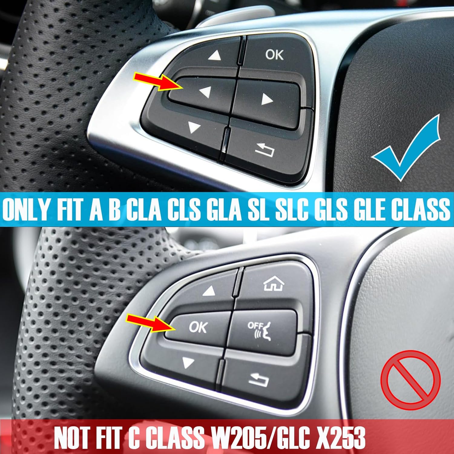 Jaronx Compatible with Mercedes Benz Steering Wheel Buttons Replacement GLS GLE W166/A W176/B W246/CLA W117/CLS W218/GLA W156/SL W231/ SLC W172, 12PCS Steering Control Buttons for Mercedes Benz(Black)