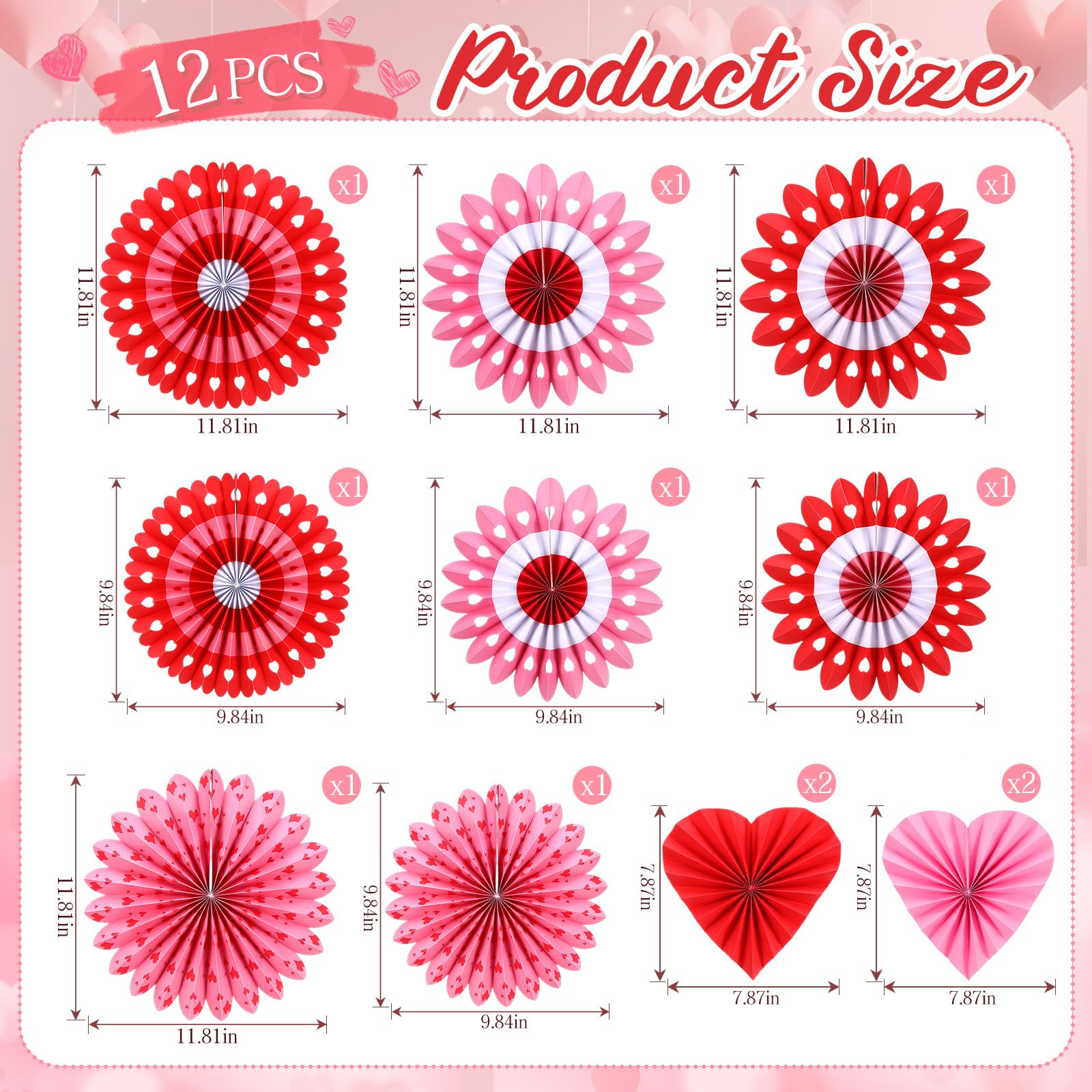 MotiMind 12 Pcs Red Paper Fans Hanging Paper Fans Flower Set Red Party Decorations Photo Backdrop for Wedding Birthday Engagement Bridal Shower Bachelorette Anniversary Baby Shower Holiday Celebration