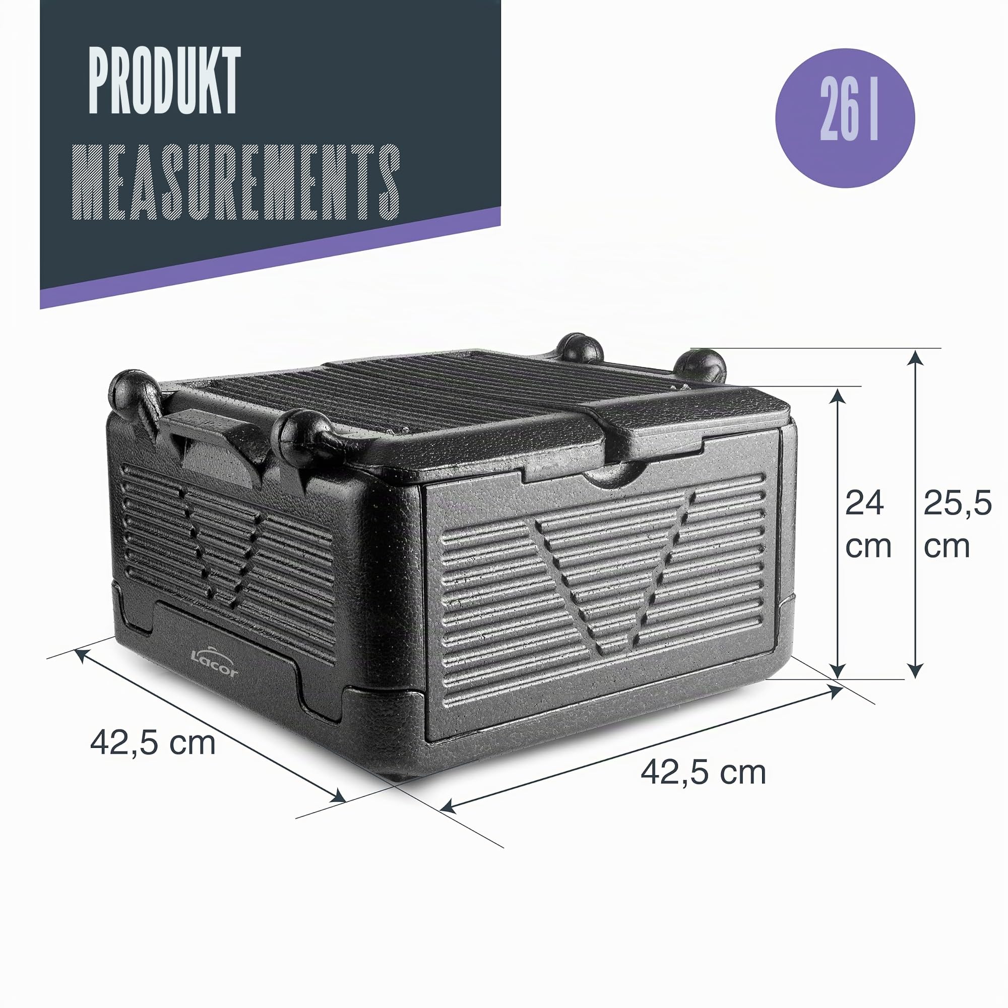 LACOR - Thermobox, hergestellt aus EPP, GN 1/1, hält Lebensmittel kalt oder warm, leicht, robust und isolierend, wasserdicht, vollständig faltbar, Schwarz