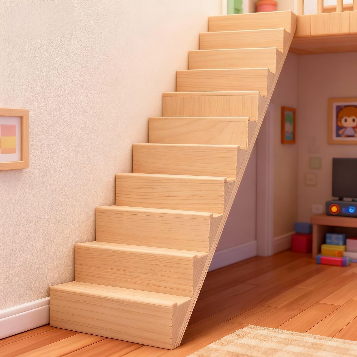 Mini Wooden Dollhouse Stairs, 1/12 Scale Dollhouse Staircase, Dollhouse Ladder, 12.20x2.2x0.9 Inches, DIY Christmas Village Stairs and Doll House Accessories 1PCS