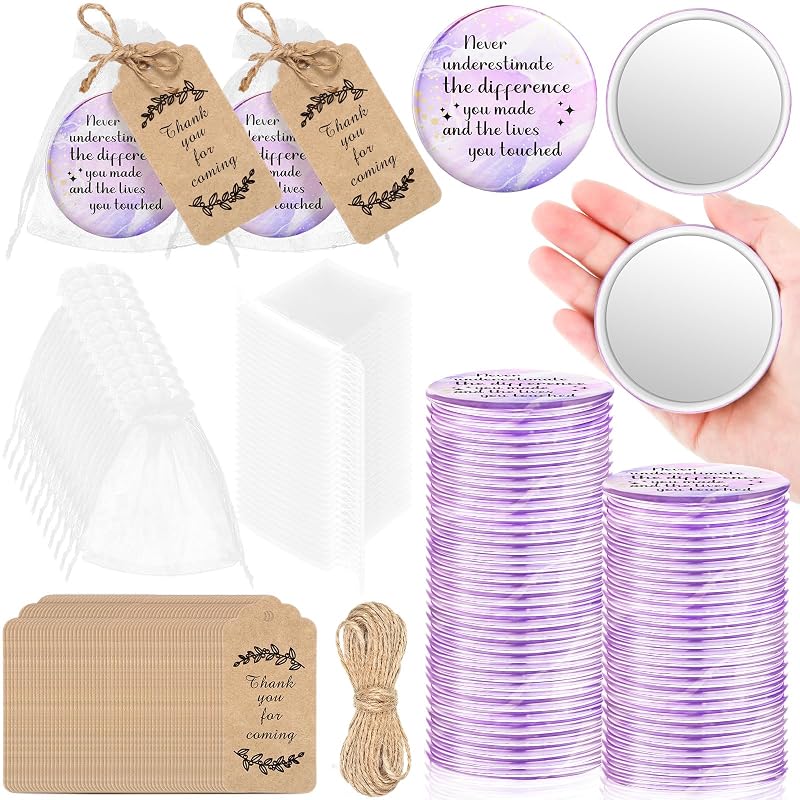 Espelhos compactos Tradder roxo e rosa com mensagens, pacote com 50 conjuntos