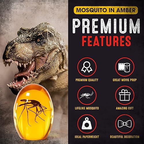 Miniatura 2 de Mosquito en ámbar - Pisapeles de resina de fondo plano - Disfraz jurásico realista de película Dino DNA Prop Topper Replica