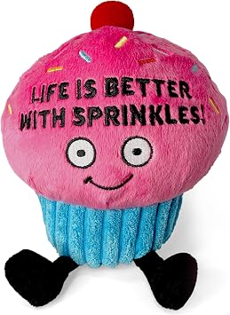 Punchkins Cupcake Plushie - Life is Better with Sprinkles Cute Cupcake Plush, Funny & Sassy Food Plush Toy for Gifting