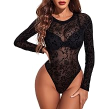Avidlove Mesh Bodysuits for Women Sexy Long Sleeve Body Suit Snap Crotch