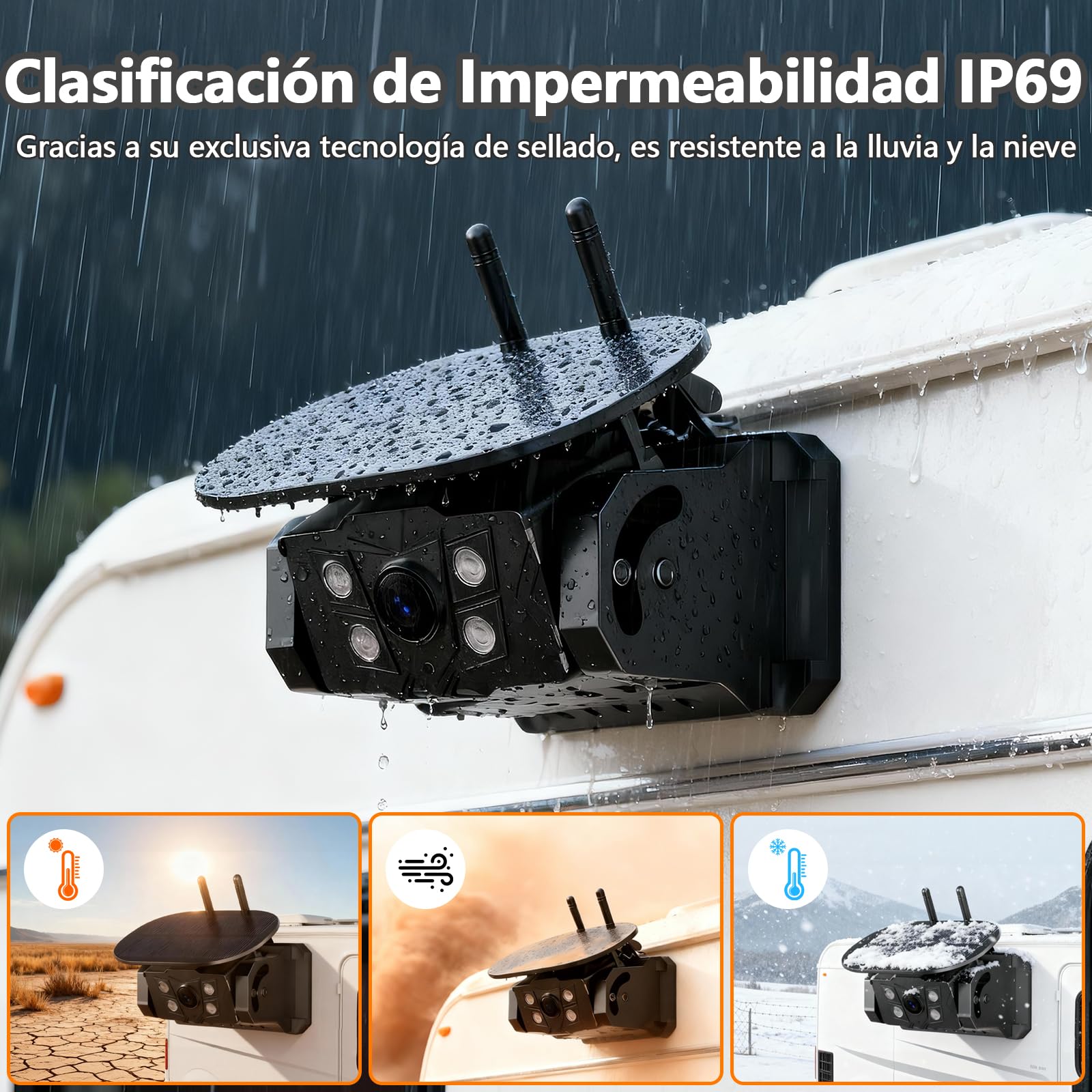 Solar Camara Trasera Coche Inalambrica Magnética, 7'' 1080P Monitor 9600mAh Cámara de Marcha Atrás, Vision Nocturna, para Furgoneta, Caravana, Remolque, Camiones(VS-7C)