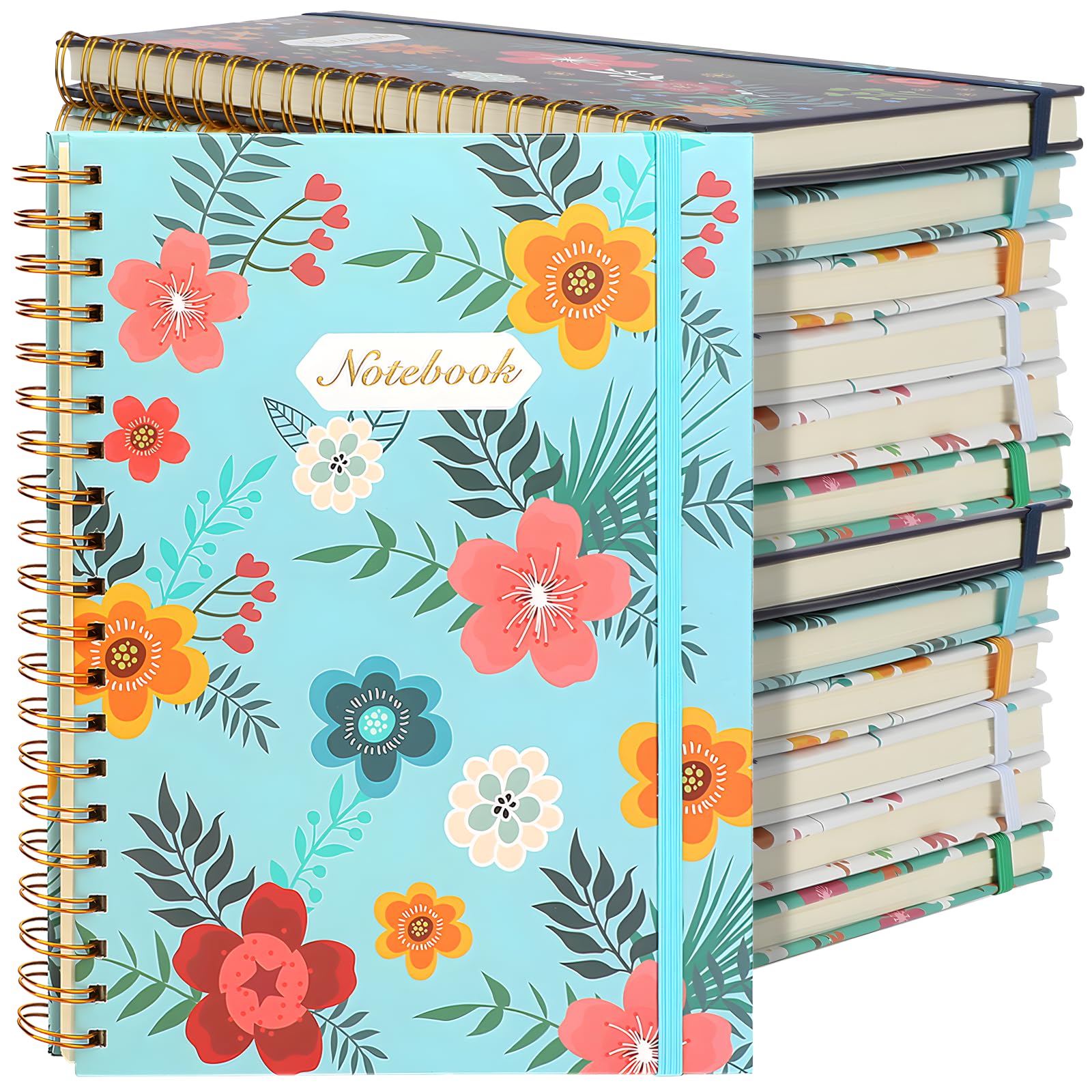 Coopay Lot de 12 carnets à spirales B5 lignés à couverture rigide - Motif floral mignon - Pour bureau, maison, école, entreprise - 25,9 x 19,1 cm - Papier épais 100 g/m² - 160 pages