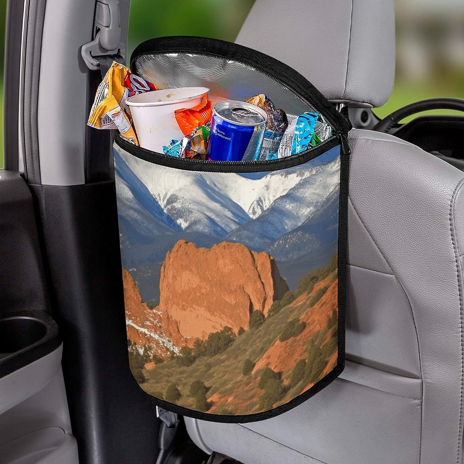 Hanging Car Trash Bag Protable Trash Can Pikes Peak Colorado Waterproof Garbage Bin for Car