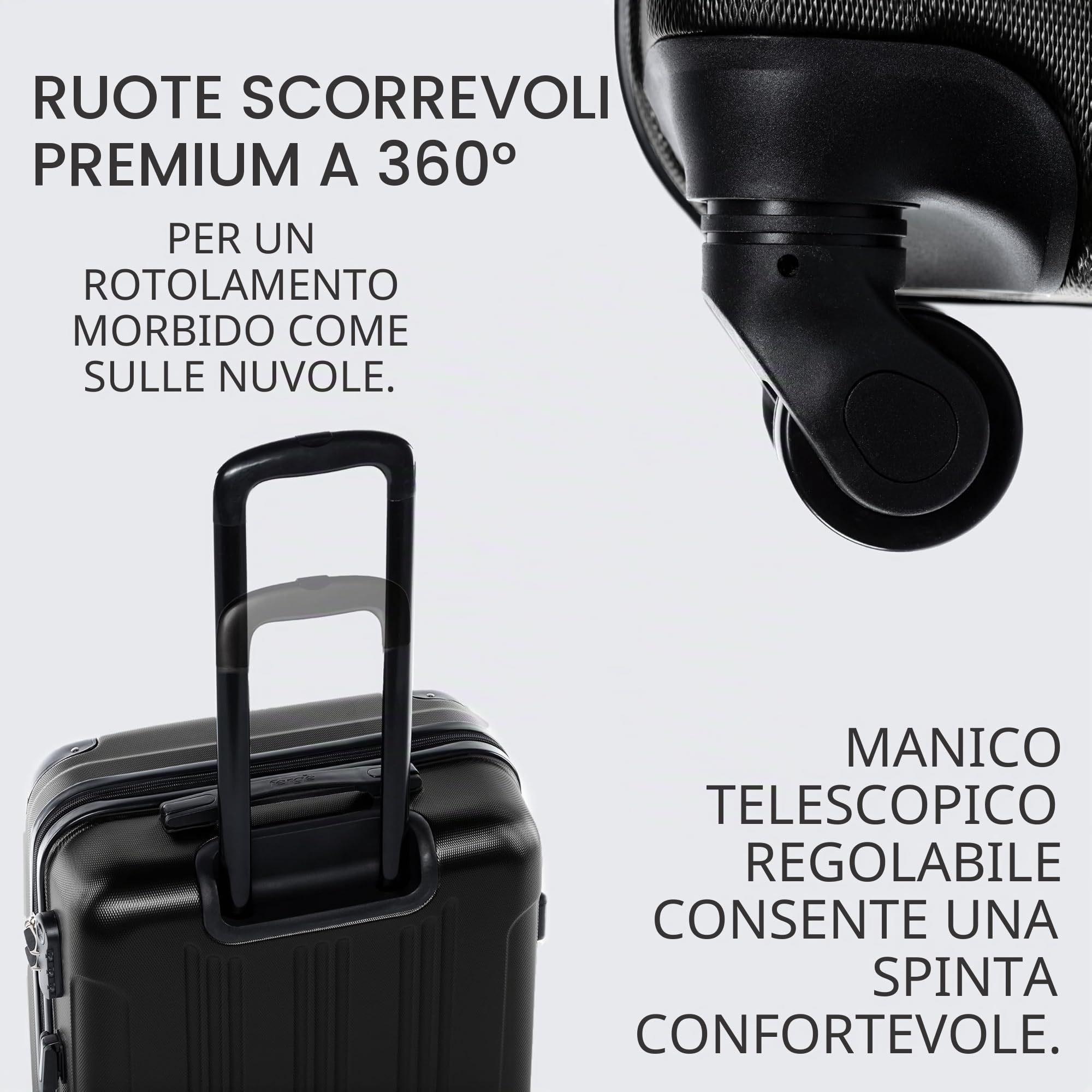 FERGÉ set di 3 valigie viaggio QUÉBEC - bagaglio rigido dure leggera 3 pezzi valigetta 4 ruote nero