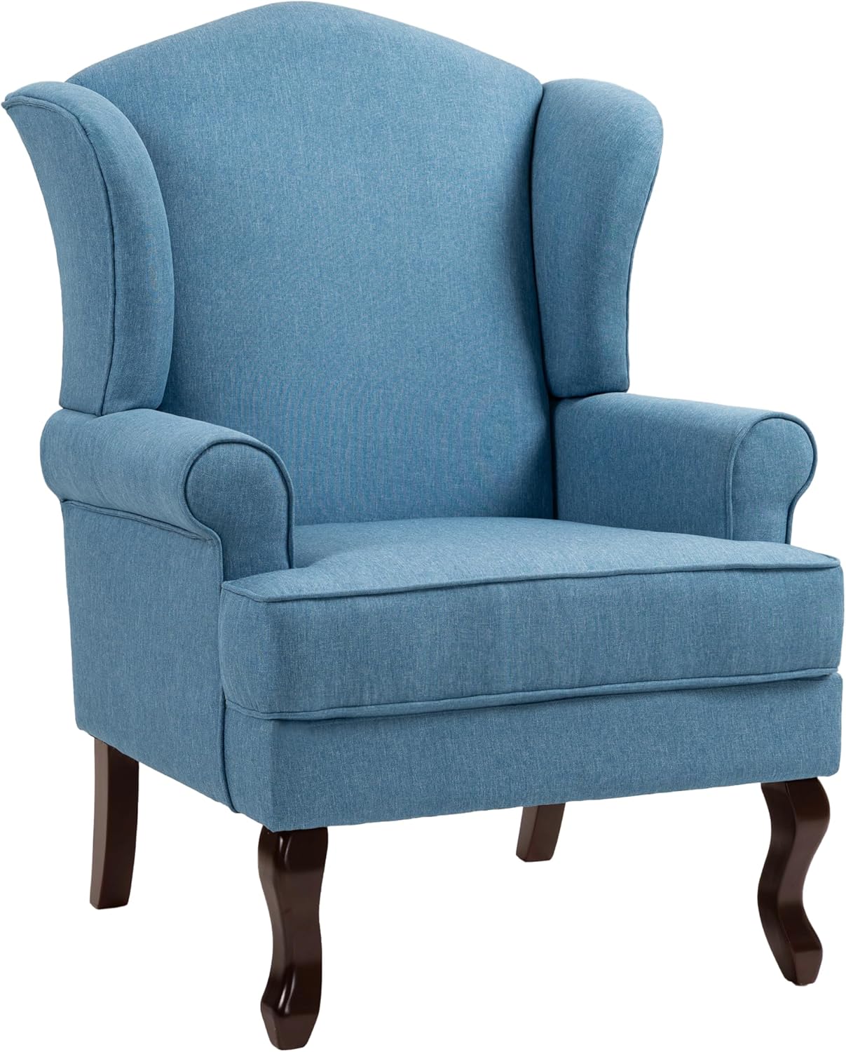 UIXE High Back Accent Chairs Set of 2, Traditional Arm Chair for Living Room, Comfy Upholstered Armchair in Fabric, Single Sofa Reading Seat with Retro Solid Wooden Legs- Sky Blue