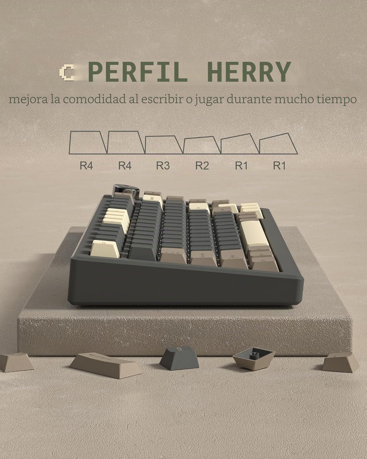 Keycaps 138 Double Shot, Cherry PBT Keycaps - Tapas para teclas de sublimación ANSI US 60 65 75 100% para 61/64/68/84/87/100/104/108 Retro Gaming Teclado Mecánico, Marrón Gris