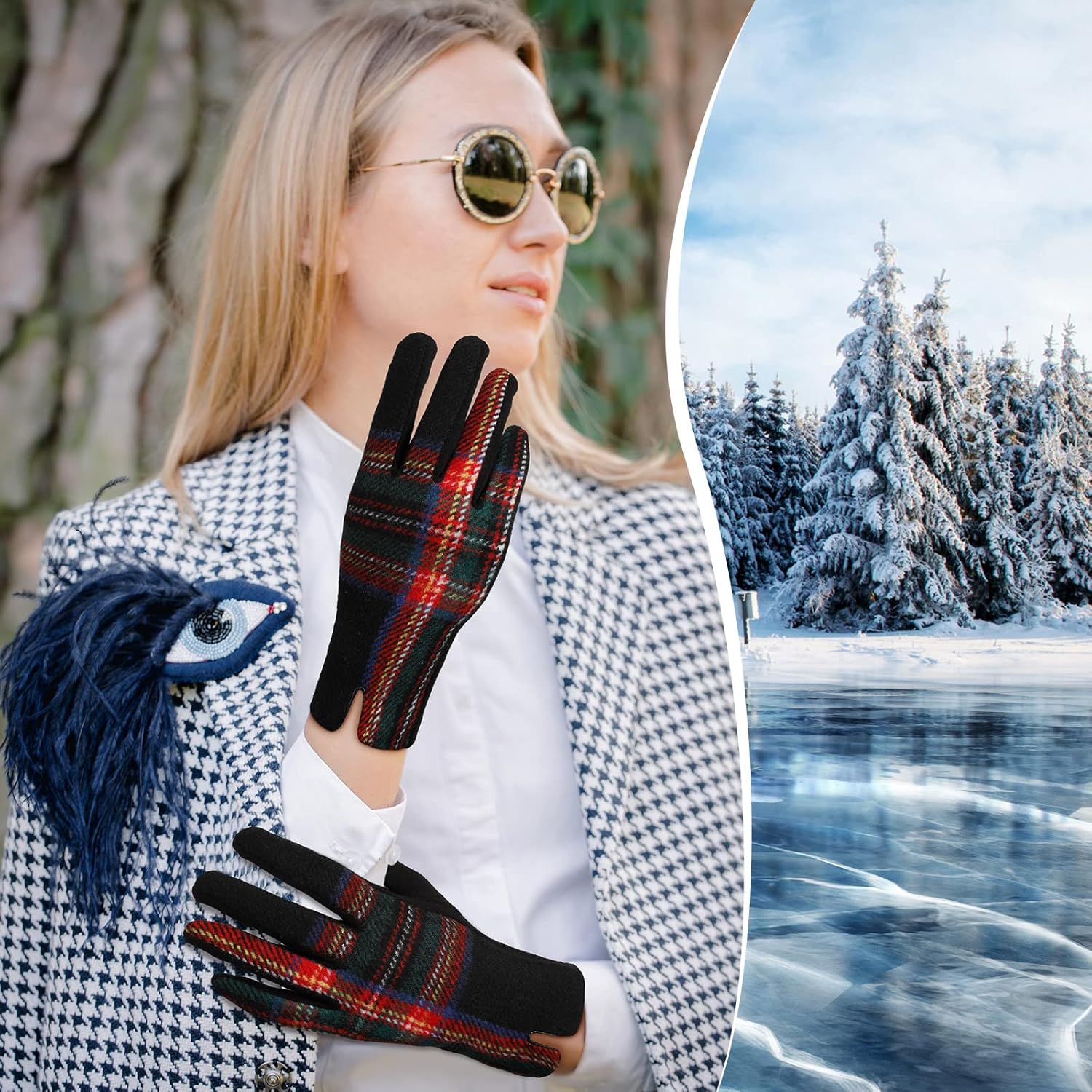 JenPen 4Pair Women Plaid Gloves Winter Touch Screen Gloves Tartan Fleece Warm Mitten Women's Cold Weather Glove - Image 4