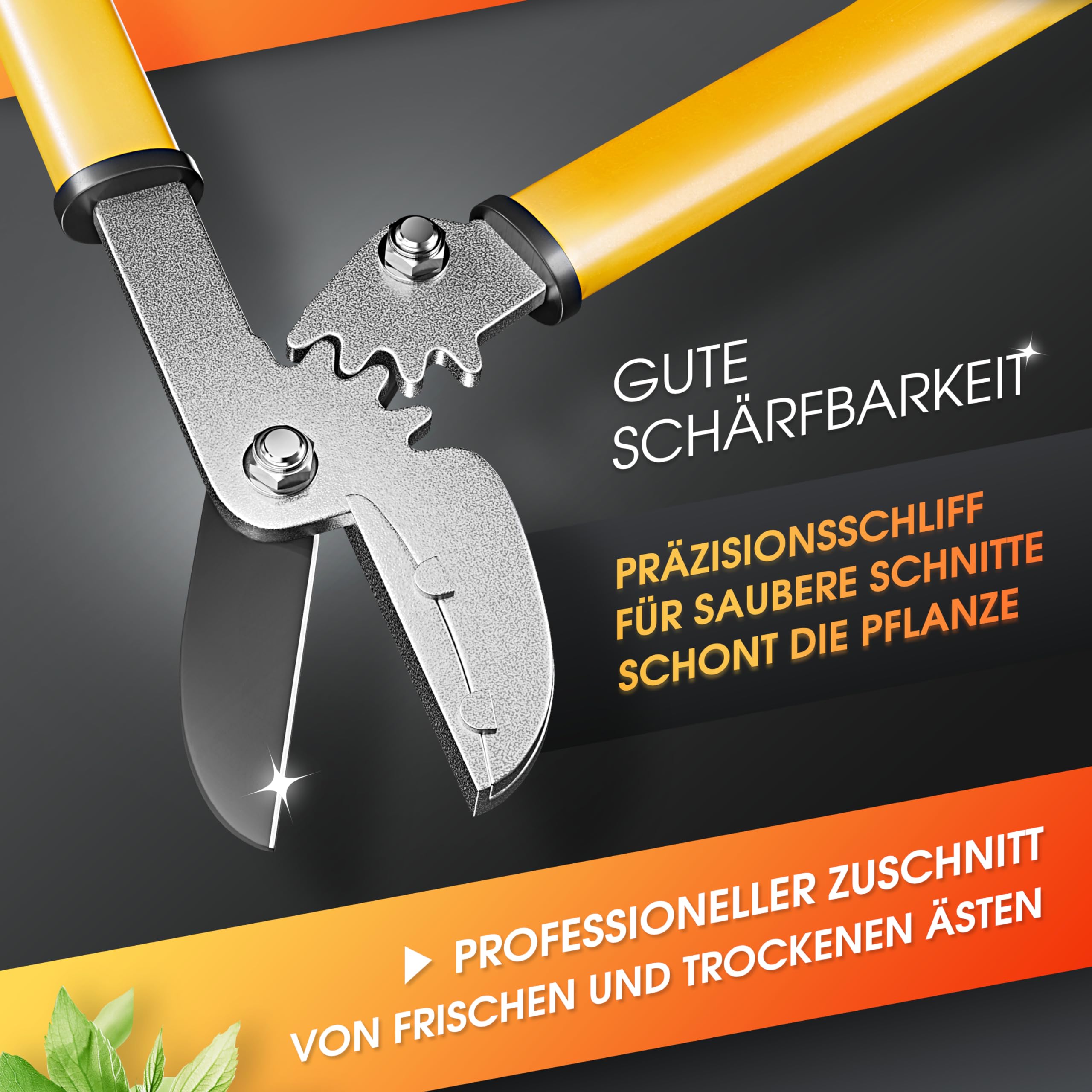 GRÜNTEK GRIZZLY Astschere mit Metall-Amboss, SK5-Stahl & Antihaftbeschichtung – 60mm Klingenlänge, 2-fach-Getriebe Baumschere, Antirutsch-Griffe, ergonomisch, Heckenschere