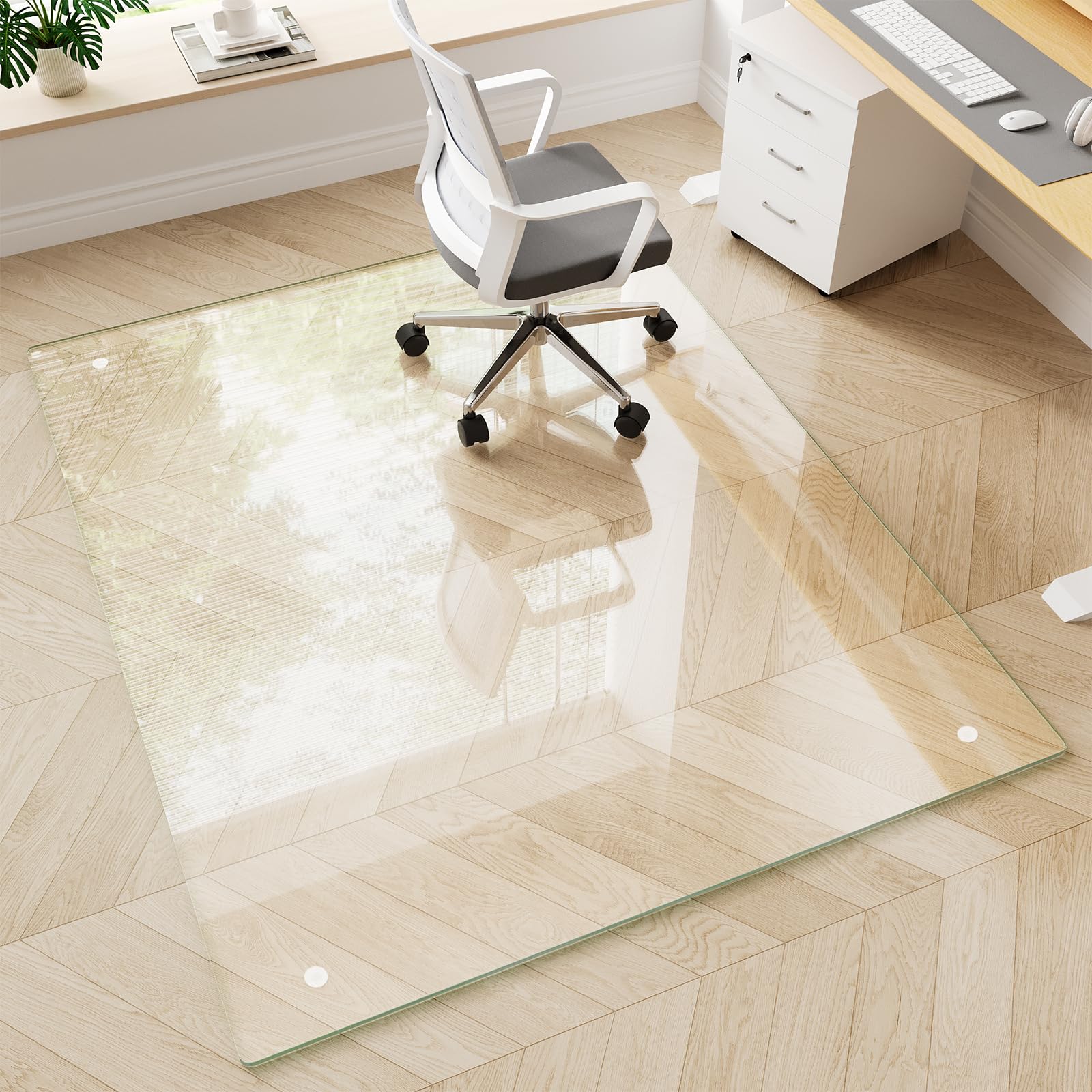 Glass Chair Mat 48 x 60 Heavy Duty Tempered Glass Office Chair Mat Glass Floor Mat with Polished