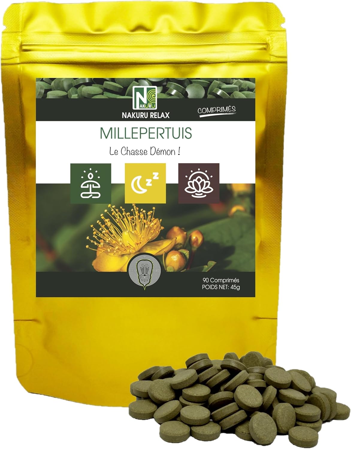 NAKURU | St. John’s Wort | Relax Range | Made in France | “The Demon Hunt!” | (90 Tablets of 500mg / Net Weight: 45g)