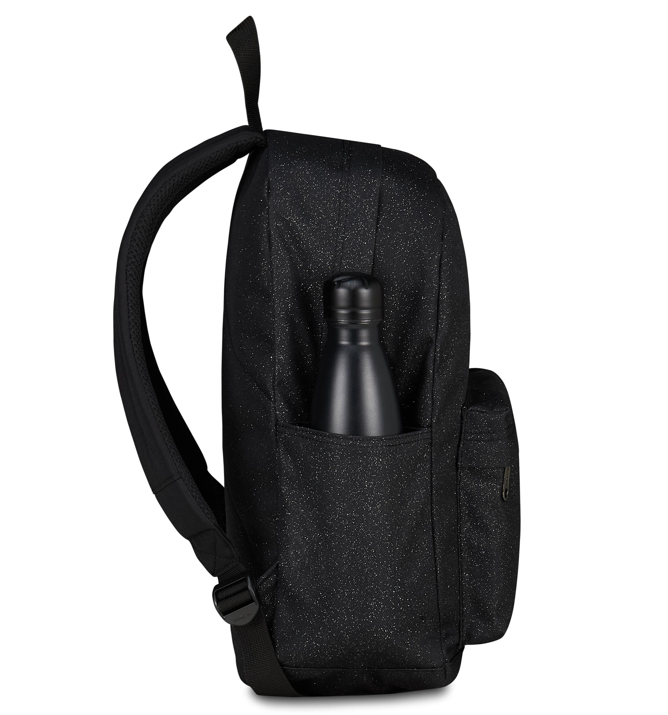 Invicta Zaino Scuola Carlson Shine, Nero, 24 L, Effetto brillantini, Monoscomparto, Tasca interna con zip, Scomparto porta pc ablet, Tasca laterale portaborraccia, Scuola media e superiore, Ragazza