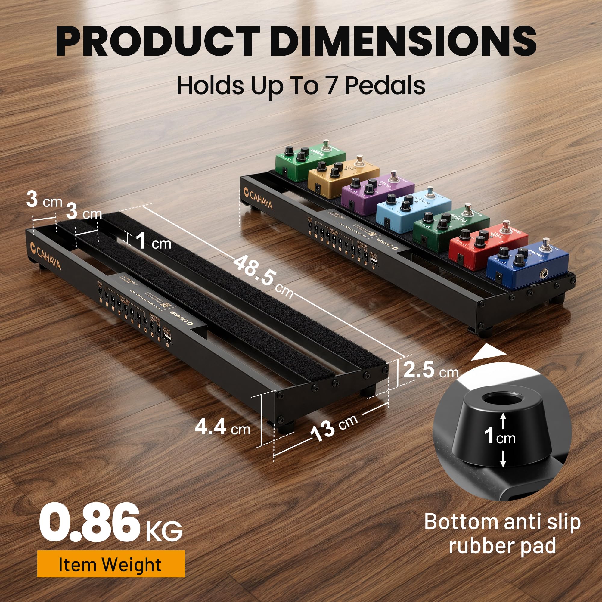 CAHAYA Gitarren Pedalboard mit Netzteil – Tragbares Aluminium Effektboard für Gitarre mit USB-Ausgang, Tasche, Kabel & Stromadapter, Pedalboard Set für Bühne und Anfänger, 49 * 13 cm, 0,86 kg