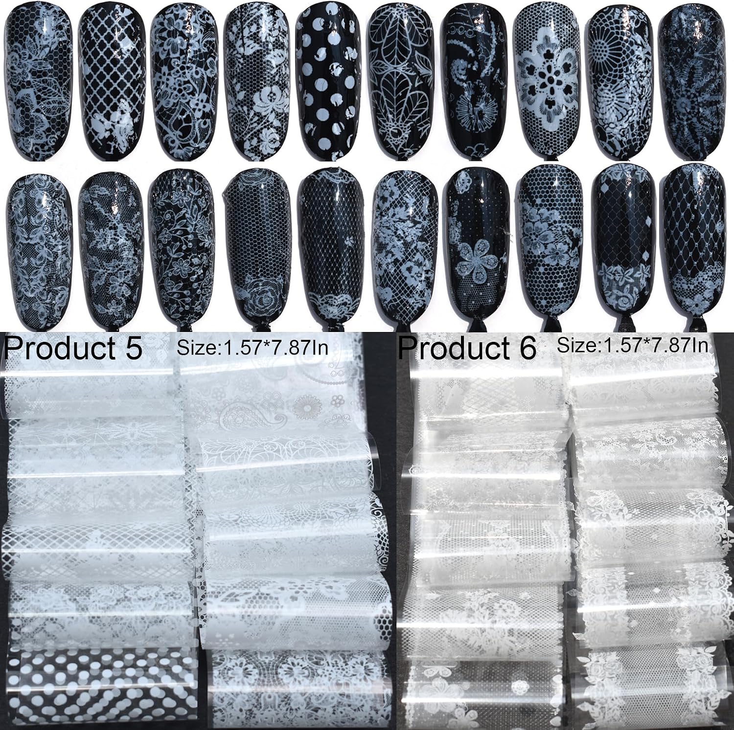 60Pcs Lace Nail Transfer Foil Sheets,Nail Stickers with Silicone Pen(1)