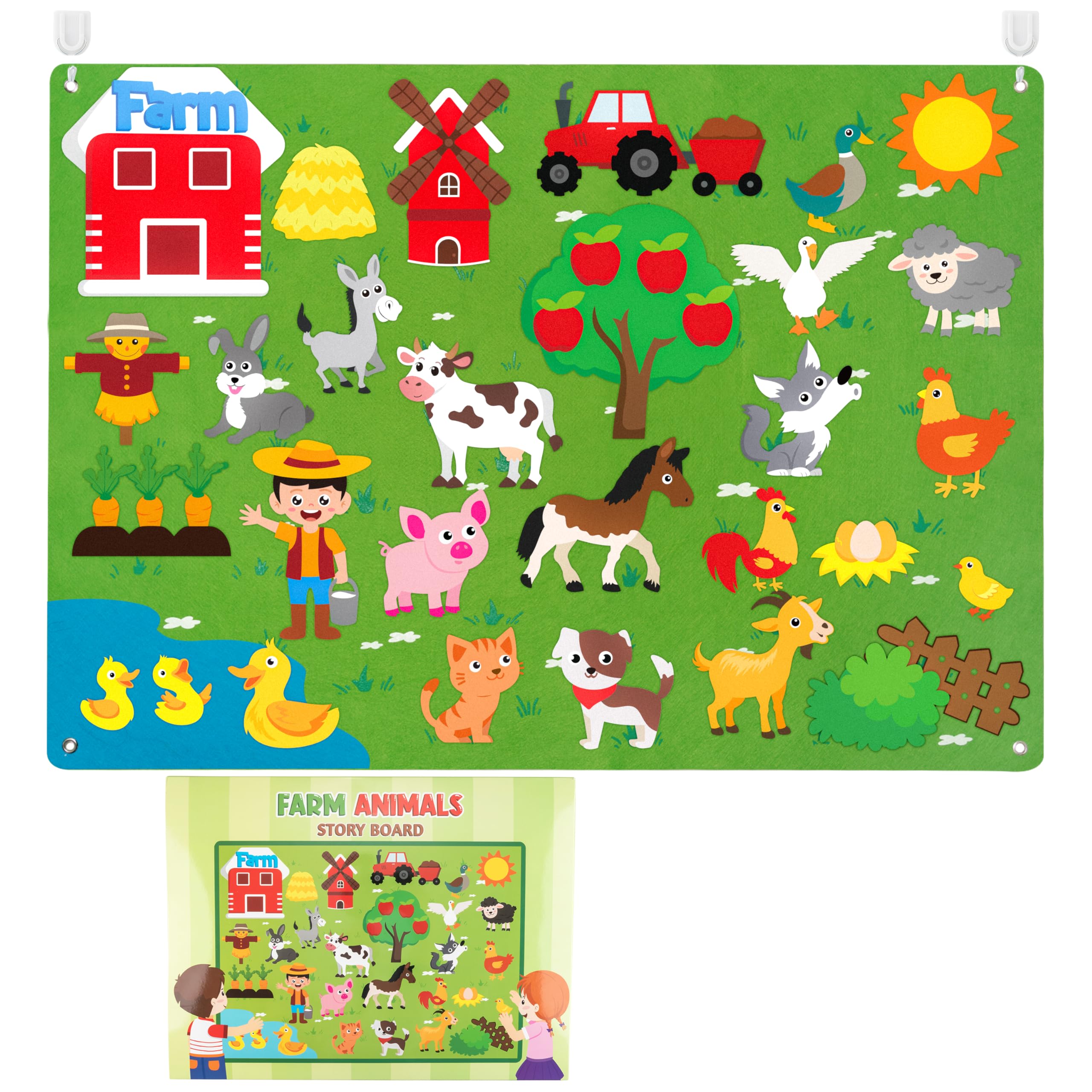 WATINC Felt Farm Story Board Set 3.5Ft 38Pcs Preschool Domestic Animals Storytelling Flannel Board Livestock Early Learning Play Kit Educational Hanging Teaching Toys Birthday Gift for Toddlers