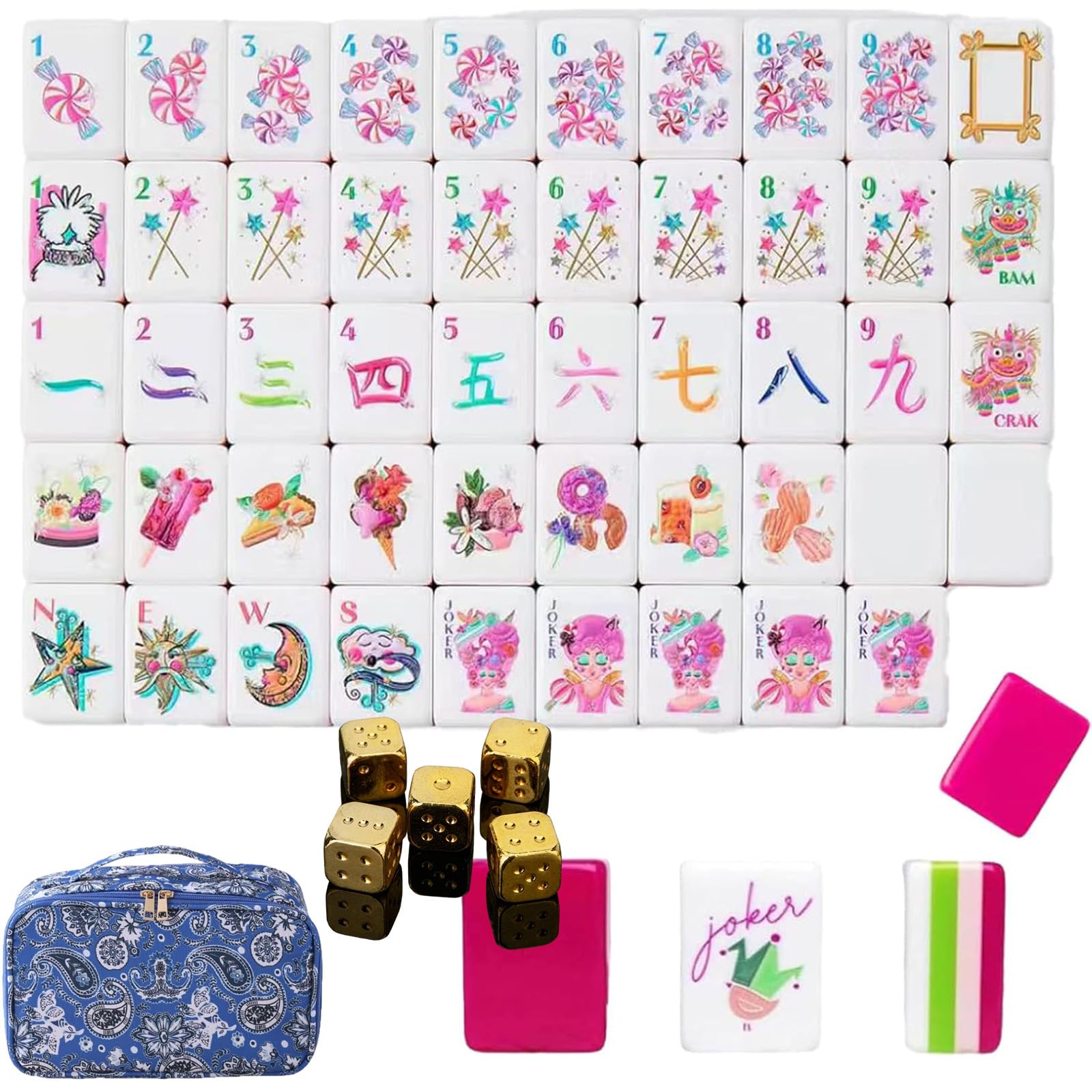 Drbrrly 4 Layer Mahjong Tiles Set, 160 Tiles Complete Acrylic American Mahjong Tile Game with Exquisite Carrying Bag, Portable Travel Set for Adults, Family Game Nights and Social Play (F)