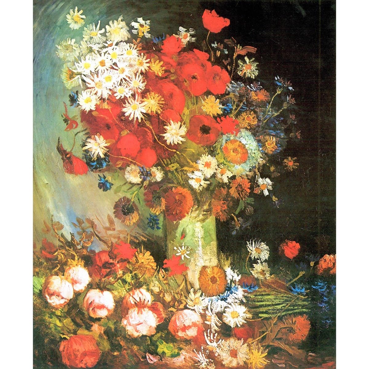 Toile Van Gogh vase avec bleuets coquelicots 76x101 cm pour salon - 7