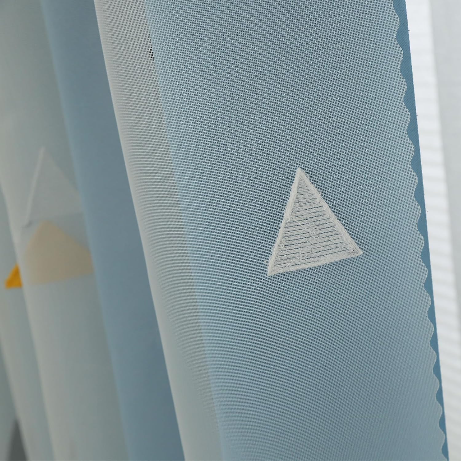 Blue Triangle Pattern Blackout Insulated Star Hollow Out Living Room Bedroom Study Dining Curtains for Girls Bedroom Kids Room Decor Set of Two Panels(47" W x 66.9" L)