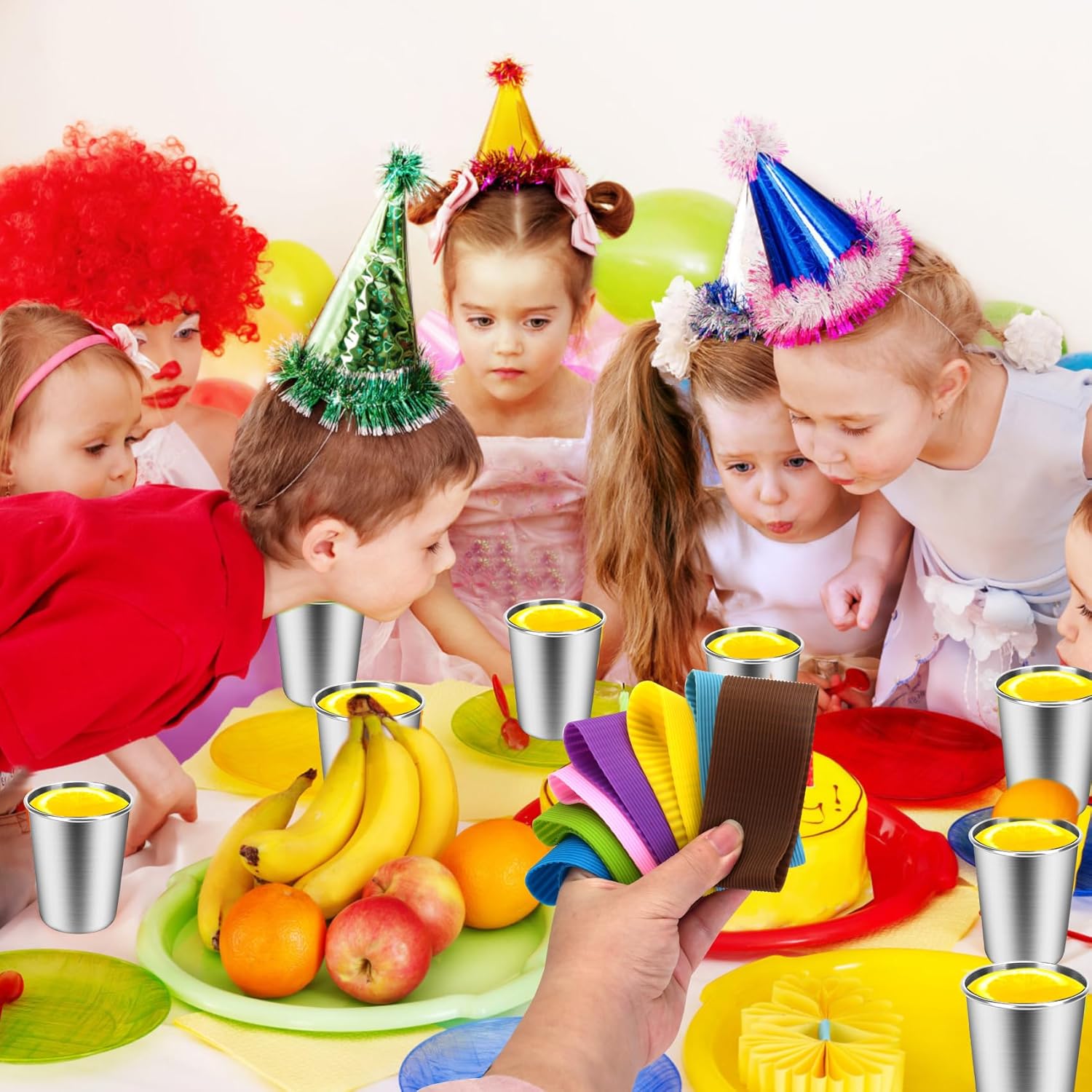 ShineMe Toddler Cups With Straws Spill Proof, 12oz Reusable Stainless Steel Cups with Straws, Lids, and Colorful Silicone Sleeves, Unbreakable Kids Cups for Milk, Water, Snacks...(10pack) - Image 5