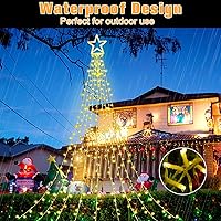 Vista 5 de Decoraciones Navideñas para Exteriores Luces de Cadena de Estrellas, 317 LED 11.5 pies Luces de Cascada para Árbol con 8 Modos de Iluminación
