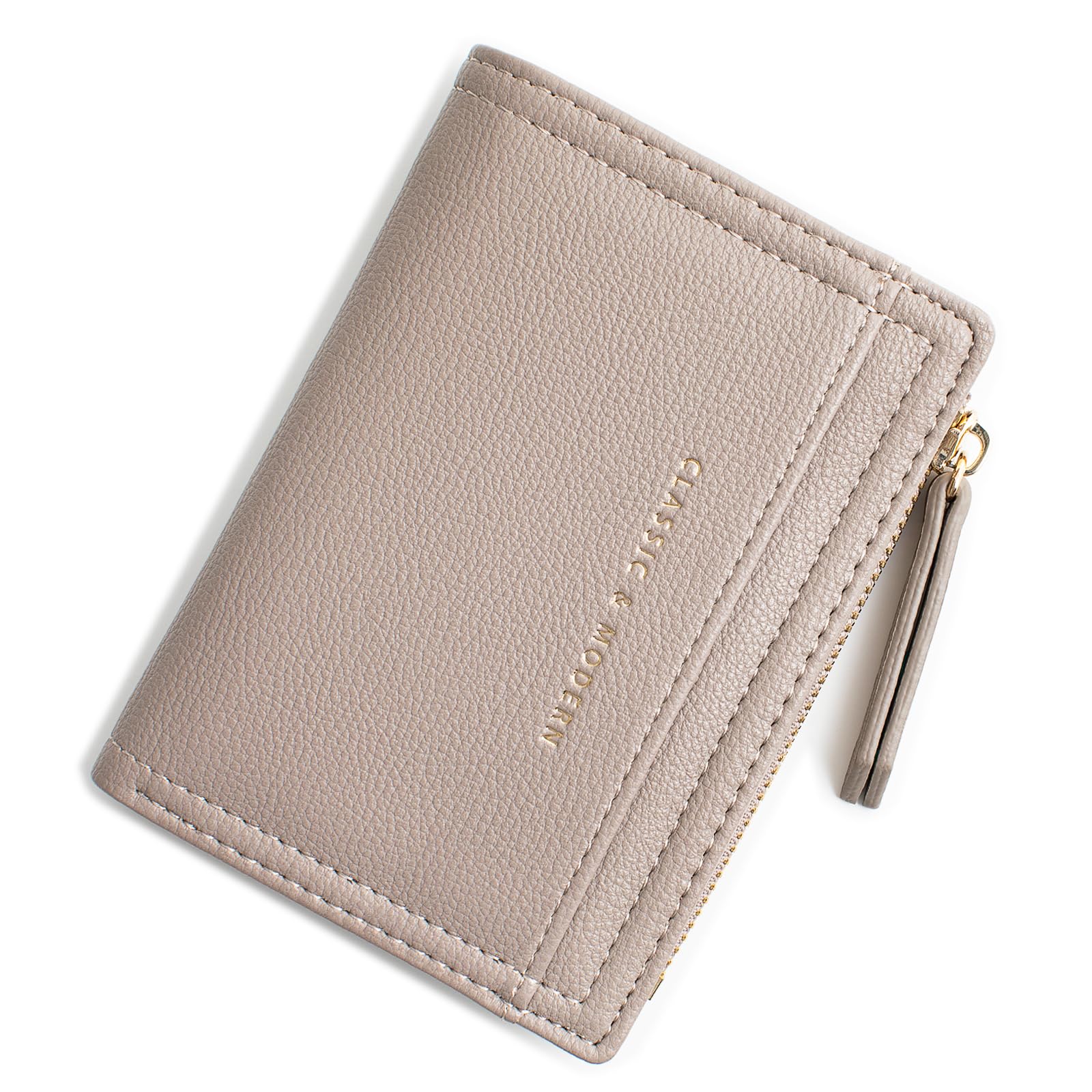 ilovever Small Wallet for Women Slim Bifold PU Leather Zipper wallet Credit Card Holder Coin Purse Grey