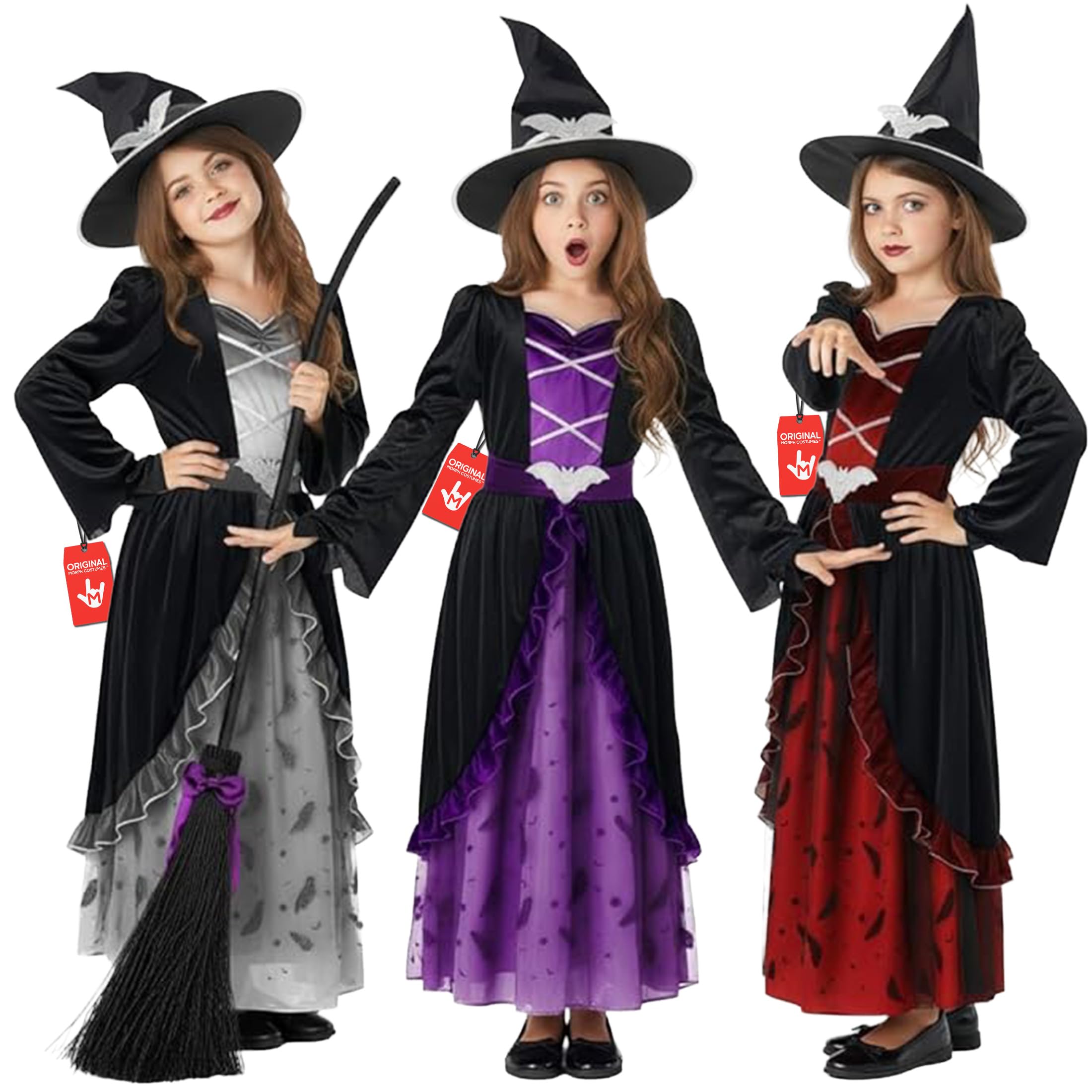 Disfraz De Bruja Para Niña – Vestido Morado Con Estampado De Murciélagos Y Purpurina, Gorro Incluido – Tallas De 3 A 14 Años, Ideal Para Halloween Y Carnaval
