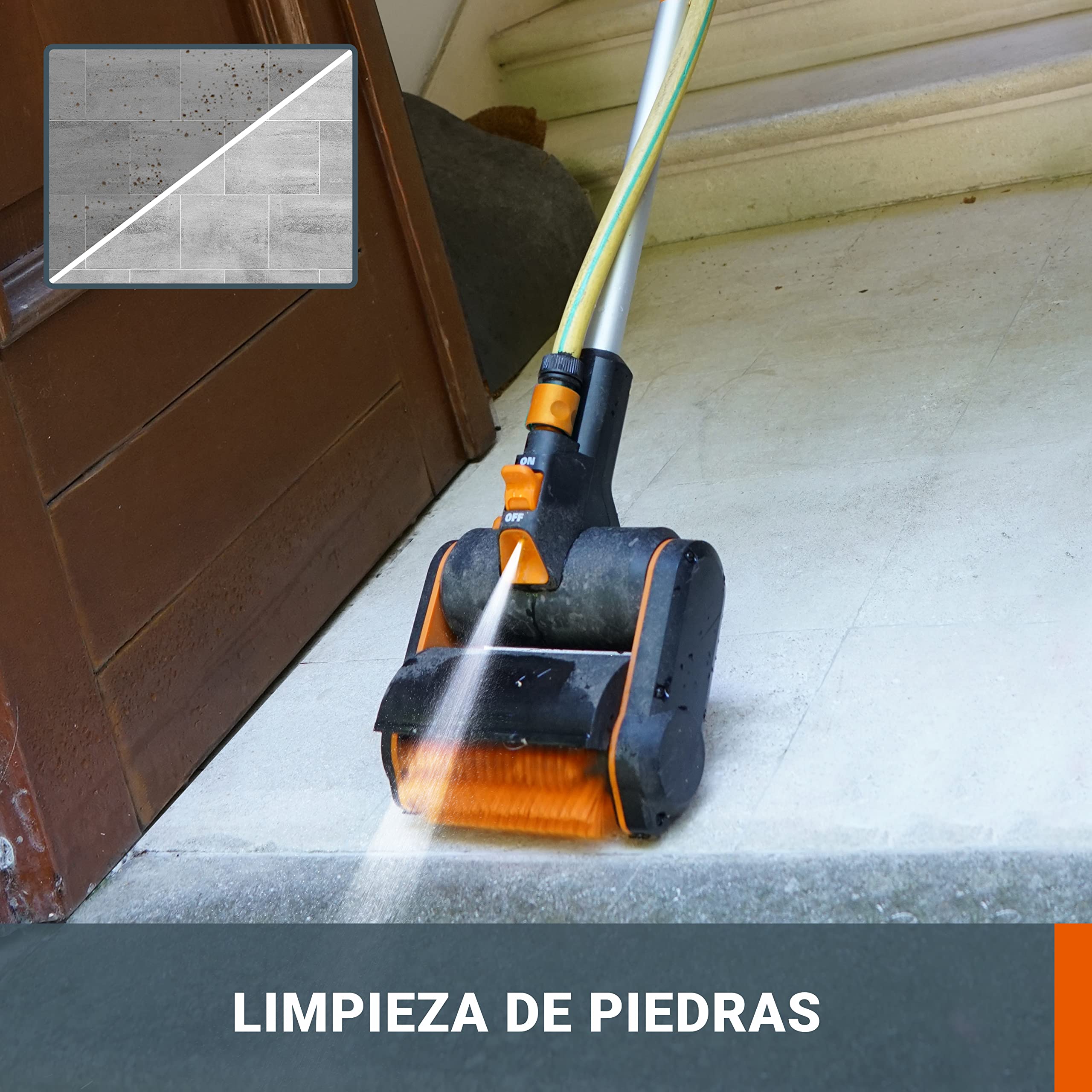 WORX WG441E Cepillo multifunción 20V-4Ah, limpieza profunda de suelos, baldosas, hormigón y cubiertas, conexión de agua, cambio rápido de accesorios, 2 velocidades, cepillo de nylon, alambre incluidos