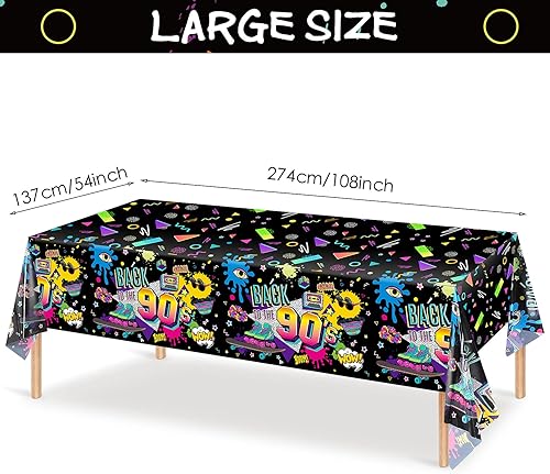 Miniatura 2 de Tegeme 3 manteles de plástico para mesa de fiesta de los años 90, mantel de fiesta de cumpleaños de los años 90, suministros de hip hop de los 90,