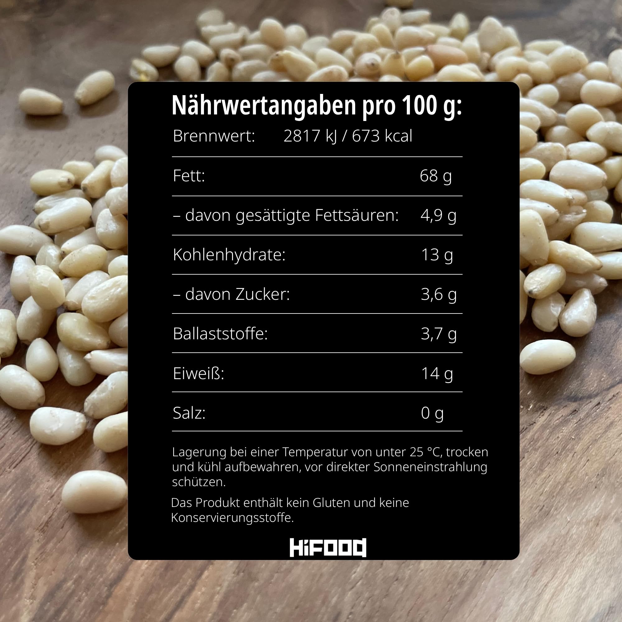 HiFood Pinienkerne 1000g (1kg) Naturbelassen Ohne Konservierungsstoffe Großpackung für Pesto Salate Kochen Backen Vegan Glutenfrei
