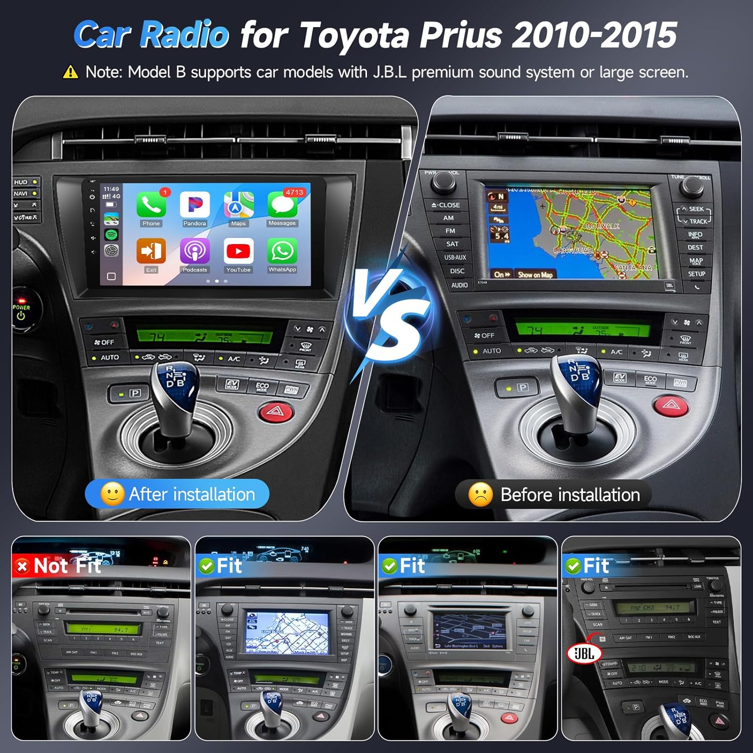 Naifay Android Car Radio for Toyota Prius 2010-2015, 2+32G 9inch IPS Touch Screen for Toyota Prius Stereo with Carplay Android Auto Bluetooth FM GPS WiFi SWC Camera+Can Bus (Fit J.B.L Version)