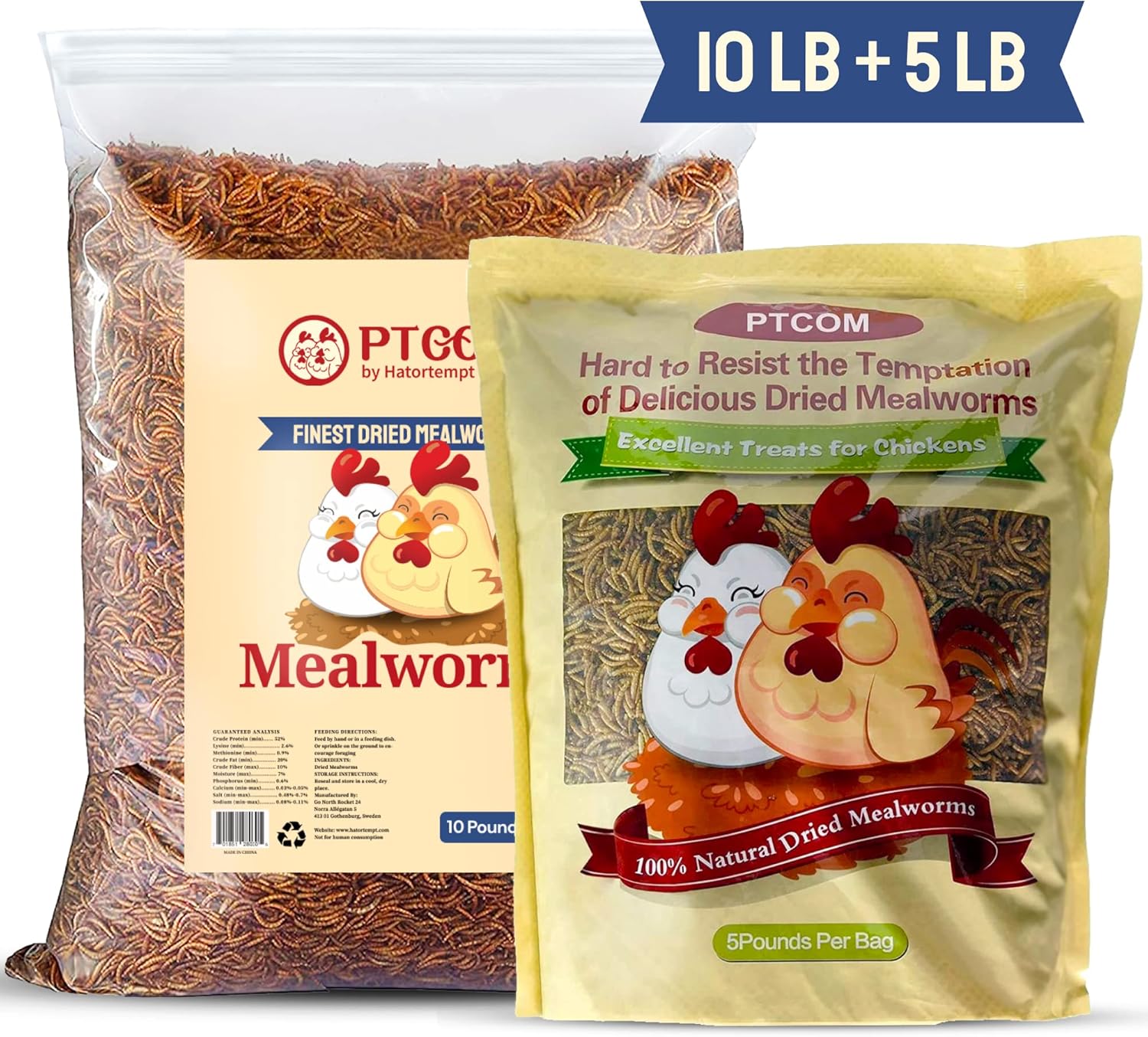 HATORTEMPT NonGMO Dried Mealworms 10lbs and 5 lbs (15 lbs
