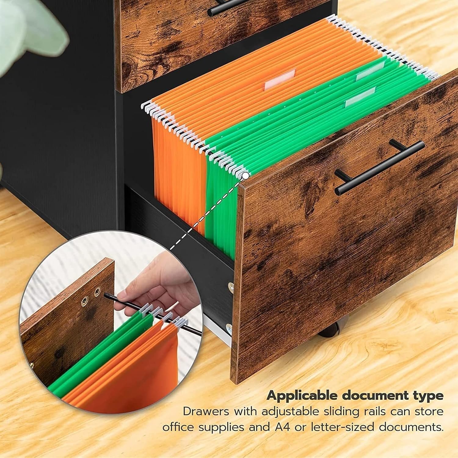 JITUIHOM Office File Cabinets 3 Drawer Organizer Mobile Base 5 Wheel Cabinet with Hanging File Drawer(A)