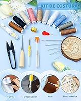 Vista 6 de PLANTIONAL Kit de costura de reparación de tapicería, kit de costura resistente con punzón de costura, desgarrador de costura, agujas de coser a
