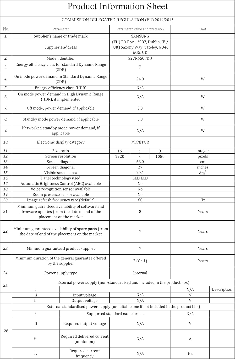 SAMSUNG MONITOR PROFESIONAL LS27R650FDUXEN - 27/68.6CM - 1920x1080 FULL HD - 5MS - 250CD/M2 - VGA - DP - HDMI - 4xUSB - PIVOTANTE - ALTURA REGULABLE, NERO