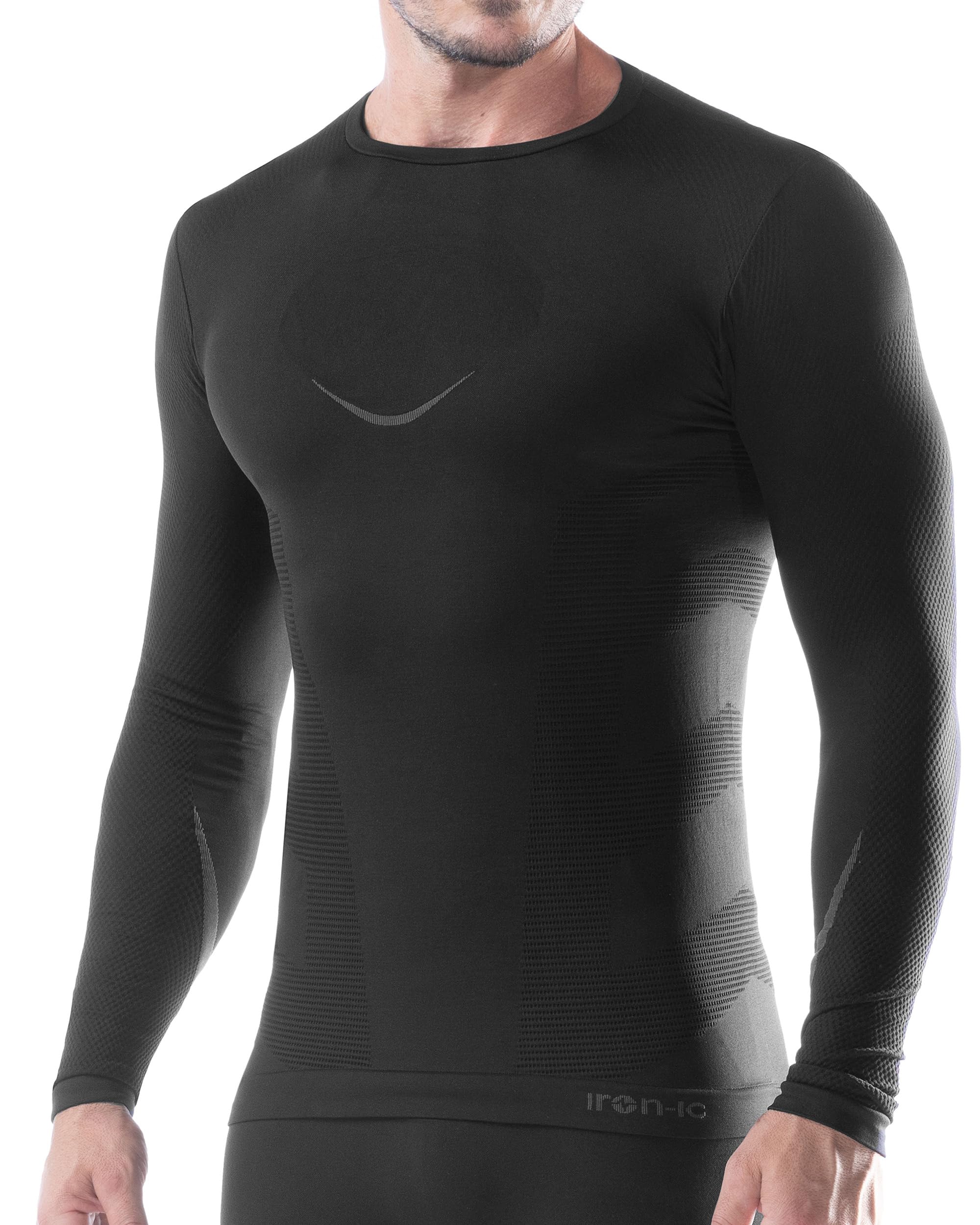 Iron-Ic - T-Shirt Uomo Maniche Lunghe I-Soft Seamless con Tessuto Smear Techno Fleece - Fitting Slim per Sport Outdoor Invernali - Art. 201999