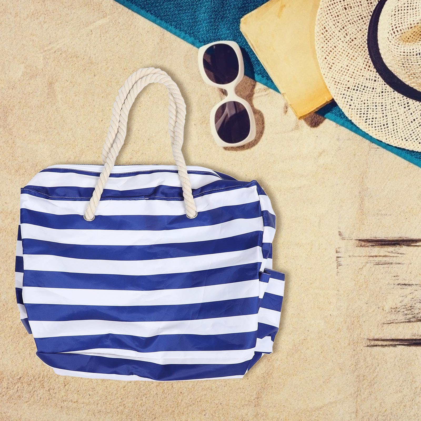 Tofficu Bolso de playa grande impermeable de lona azul, de gran capacidad, para compras y gimnasio