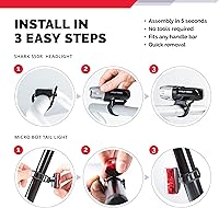 Vista 4 de Luces de bicicleta para conducción nocturna, USB recargable Shark 300 luces LED ultra brillantes para bicicleta delantera y trasera, luz trasera