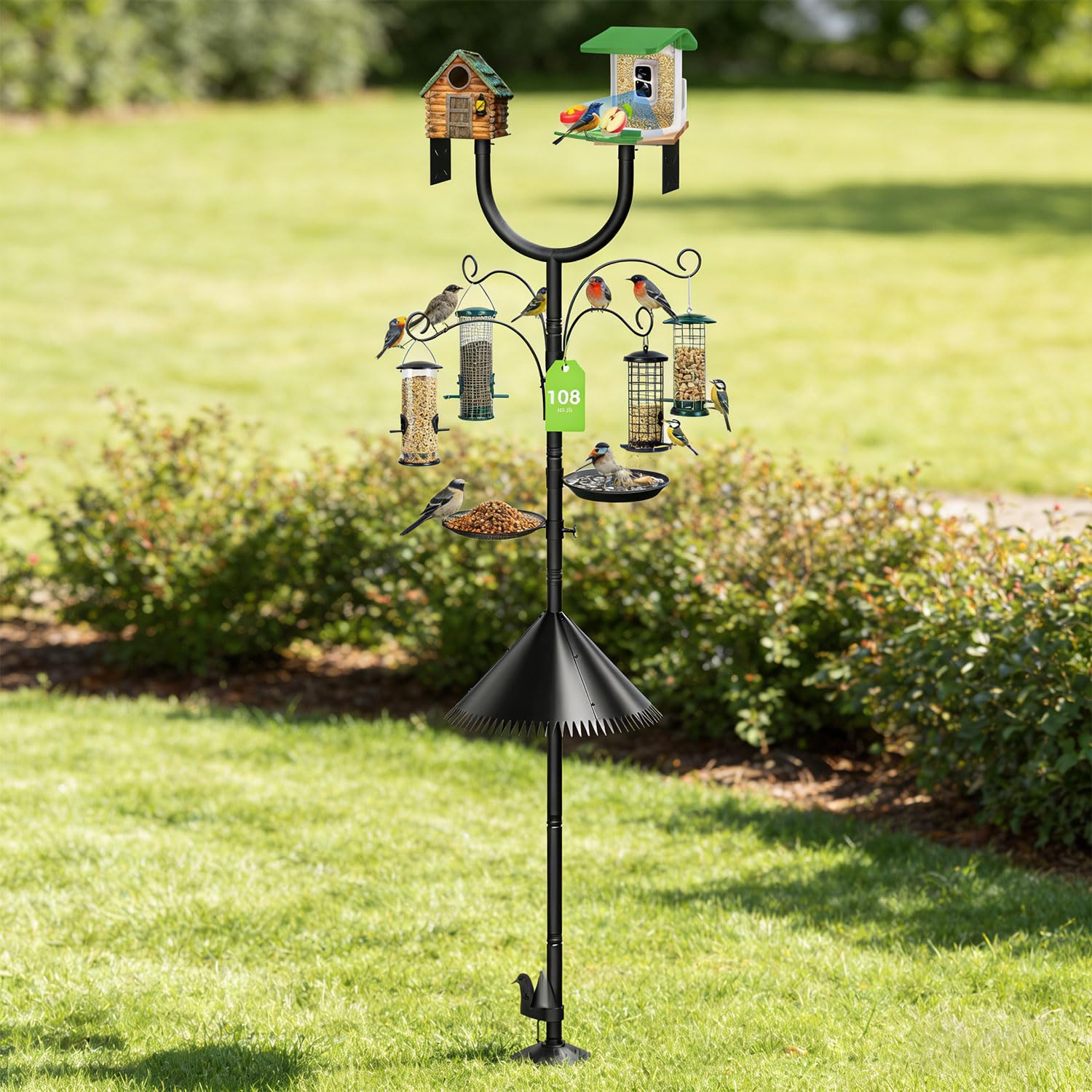 Mangeoire à oiseaux de forme incurvée modifiable avec barrière pour animaux sauvages et construction en métal robuste anti-écureuil