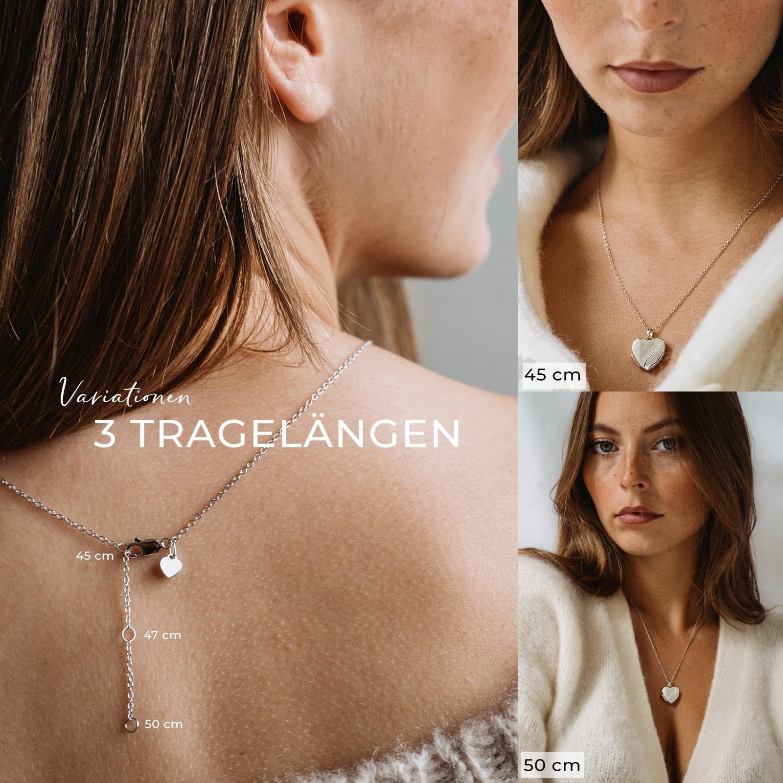 Herz Medaillon zum Öffnen mit Bild Silber 925 Damen, Amulett Anhänger | Medallion Aufklappbar, Kette personalisiert, Foto Upload Service & Gravur