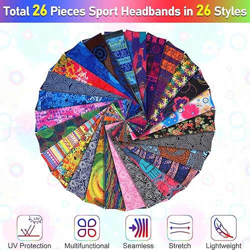 Miniatura 2 de Jiuguva 26 piezas de polaina de cuello para hombre, diadema bohemia, envoltura para la cabeza, a granel, senderismo, bufanda sin costuras, bandana