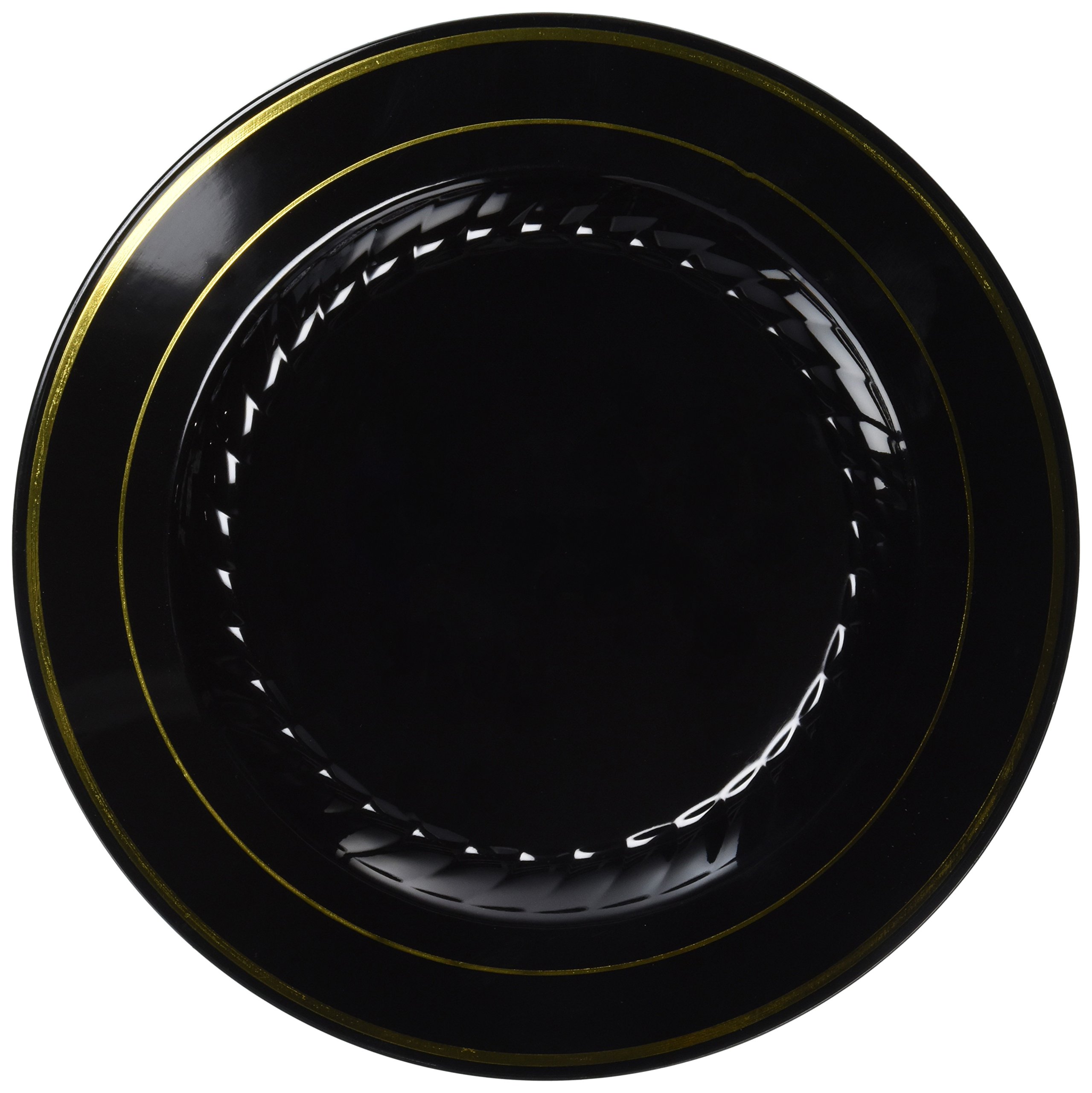 Fineline settings Round Plastic 9" | Black with Gold Rim | Silver Splendor | Pack of 12 Plate, 9 inch