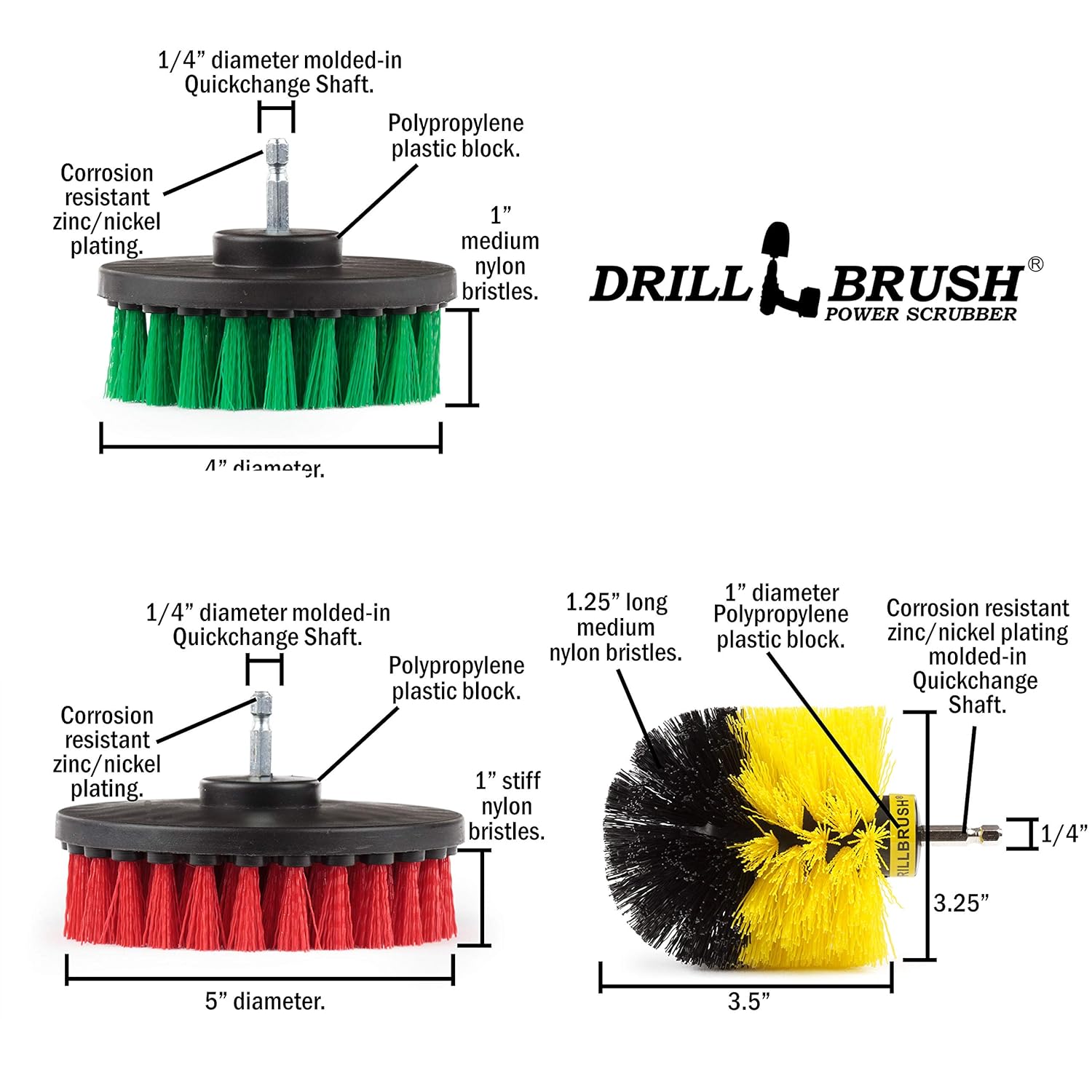 Drillbrush 7 Piece Bundle - Add a 2-inch Flat Brush to Our 6 Piece Variety Drill Brush Cleaning Set
