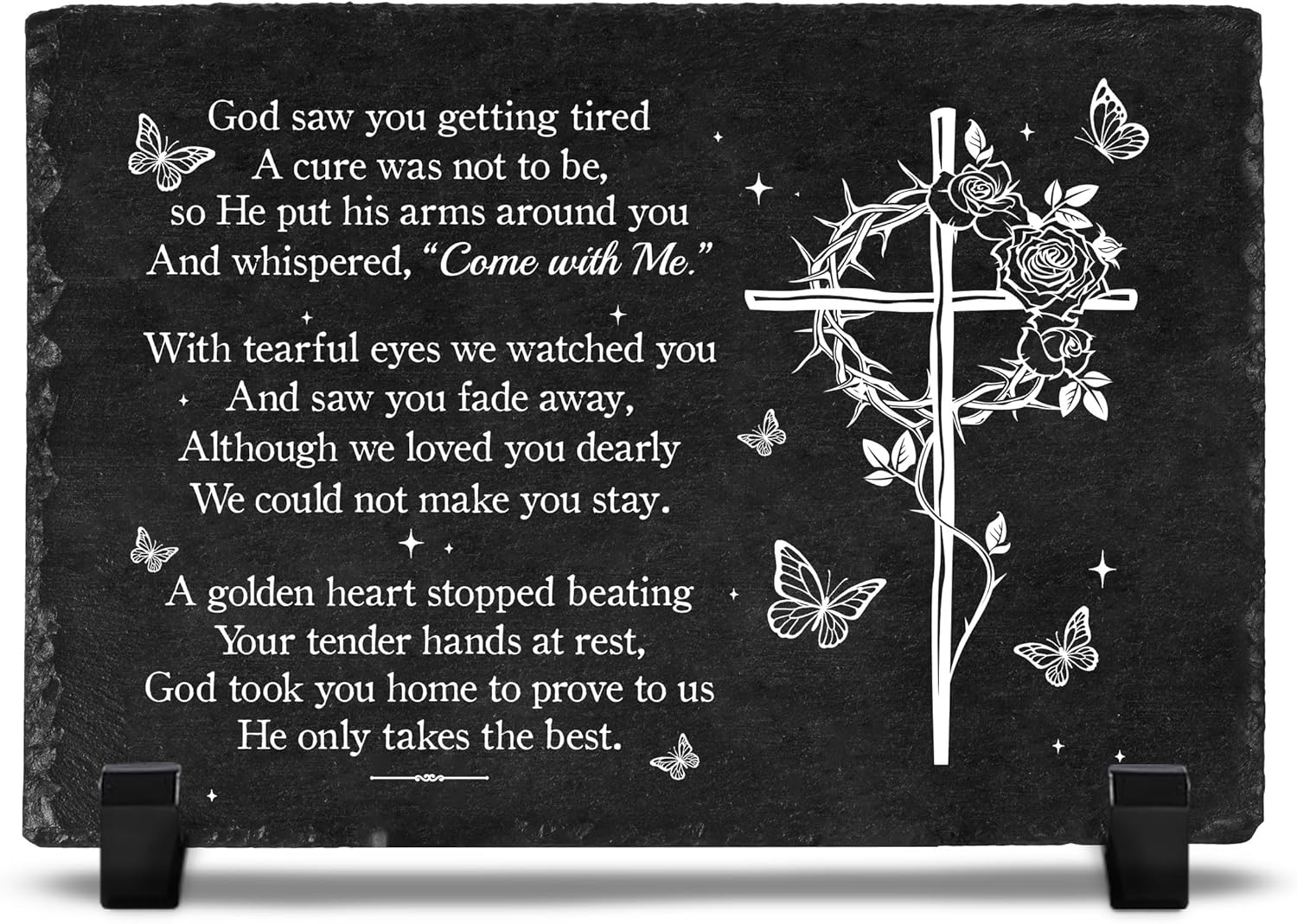 Cross Memorial Stepping Stones, God Saw You Getting Tired, Sympathy Butterfly Outdoor Plaque, Memorial Rectangle Stones for Mom Dad on Christmas