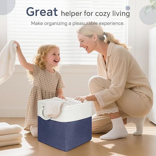Miniatura 8 de Cestas de almacenamiento en forma de cubo, paquete de 6 unidades de 11 x 11 pulgadas con asas de algodón para armario, estantes, ropa, juguetes,