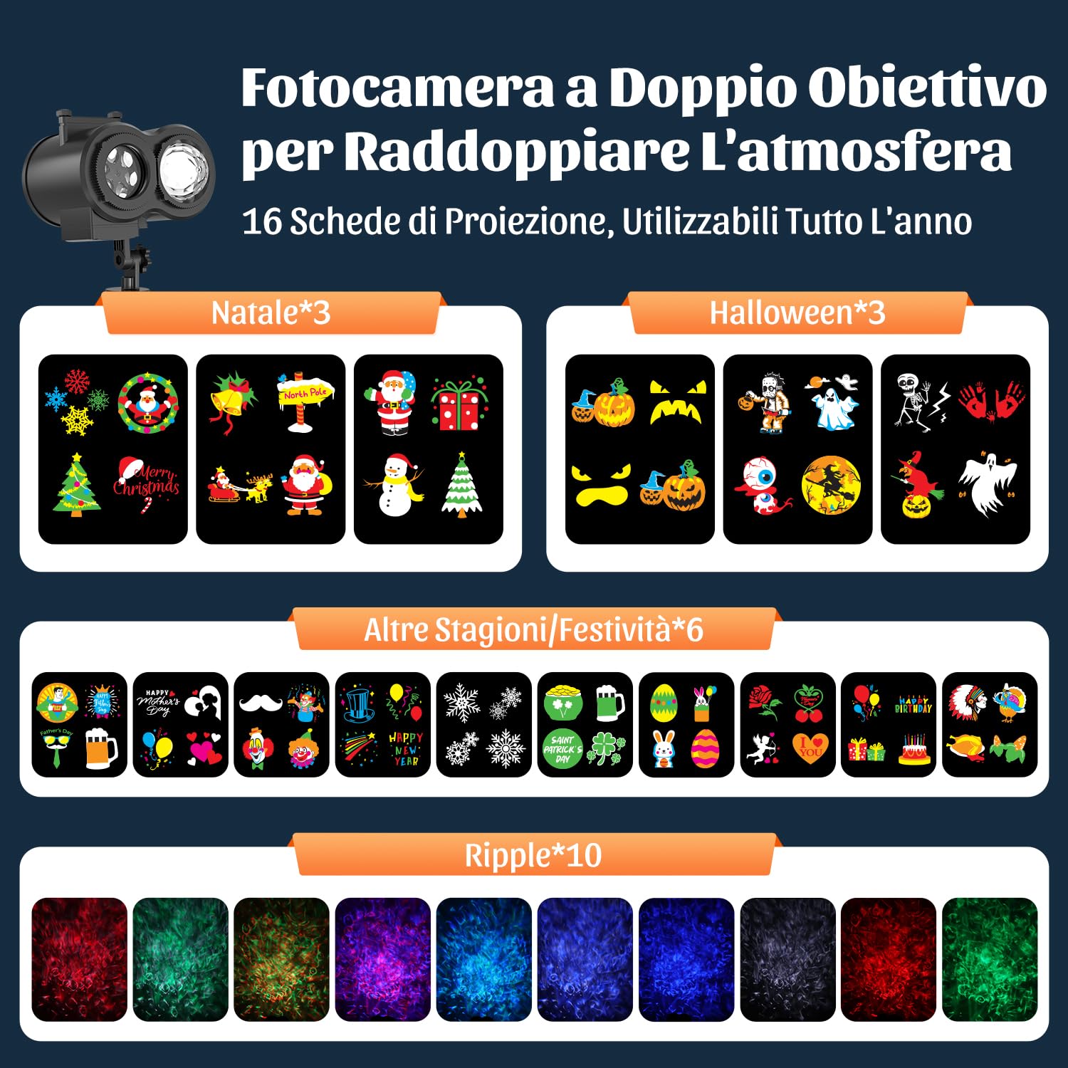 OUSFOT Proiettore Halloween, Proiettori per Esterni 16 Diapositive 4 colori di Increspature Dell'acqua, con Funzioni di Temporizzazione e Controllo Remoto, Adatto per Halloween, Natale, Feste