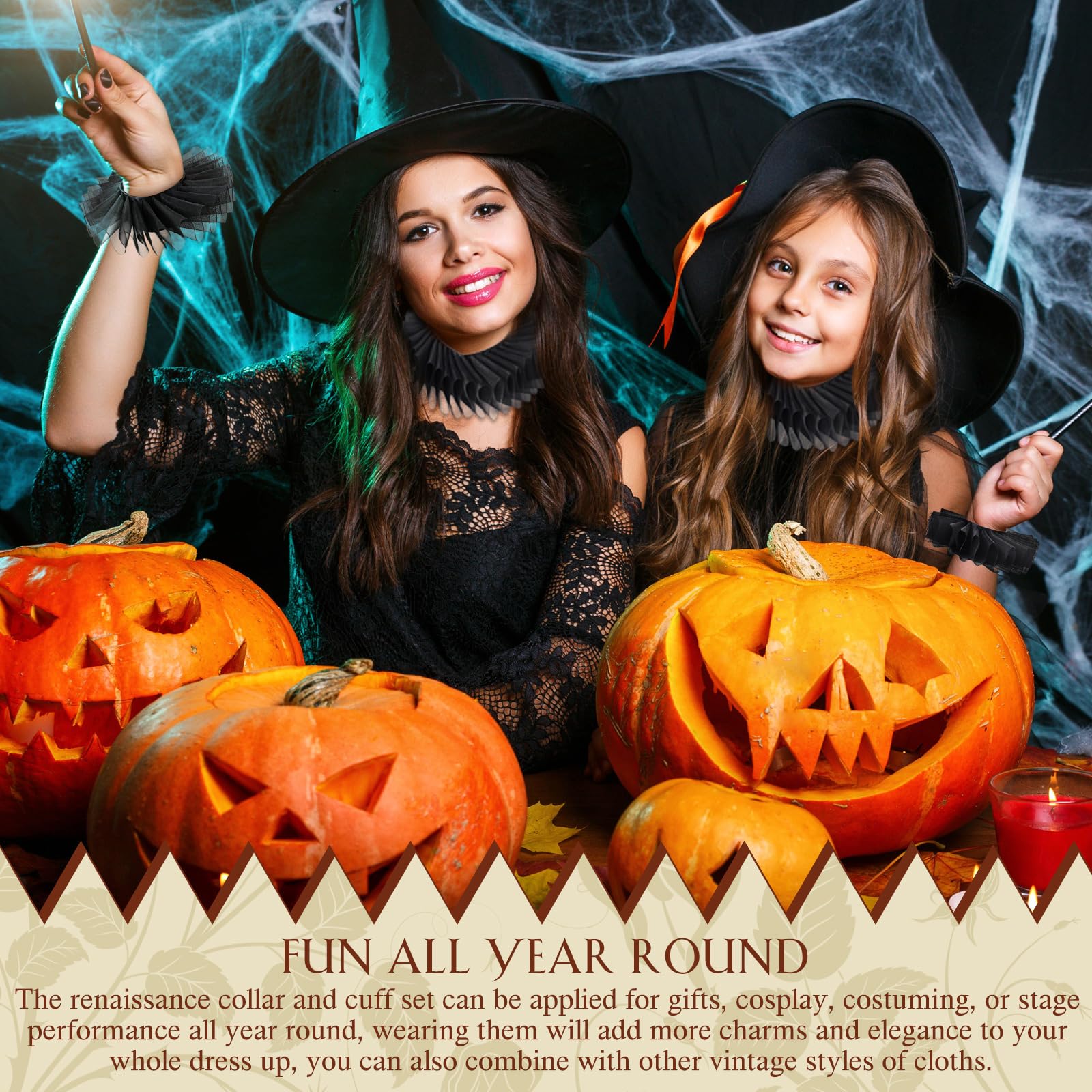 Geyoga Halloween Clown Collar and Cuffs Set Renaissance Elizabethan Neck Ruffle Collar Wrist Clown Cosplay Accessories